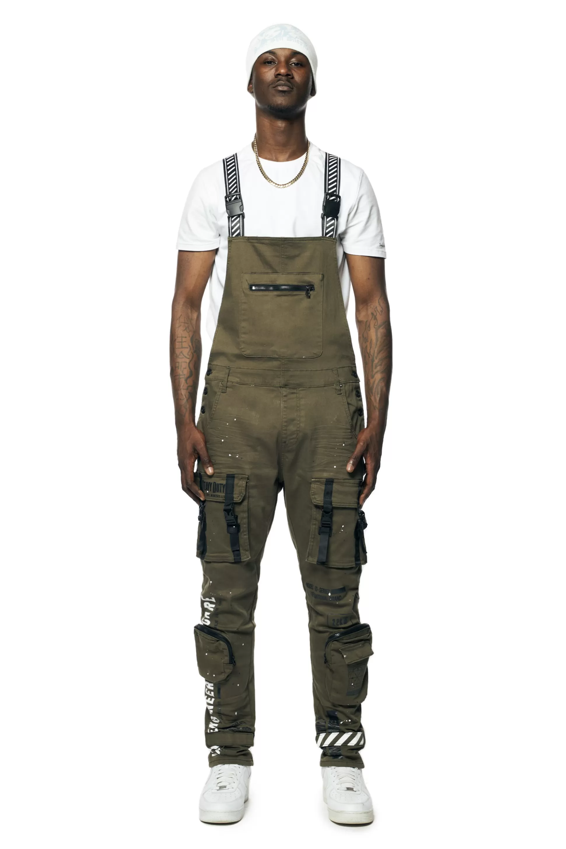 Smoke Rise 3D Pocket Utility Fashion Overalls Olive Cheap