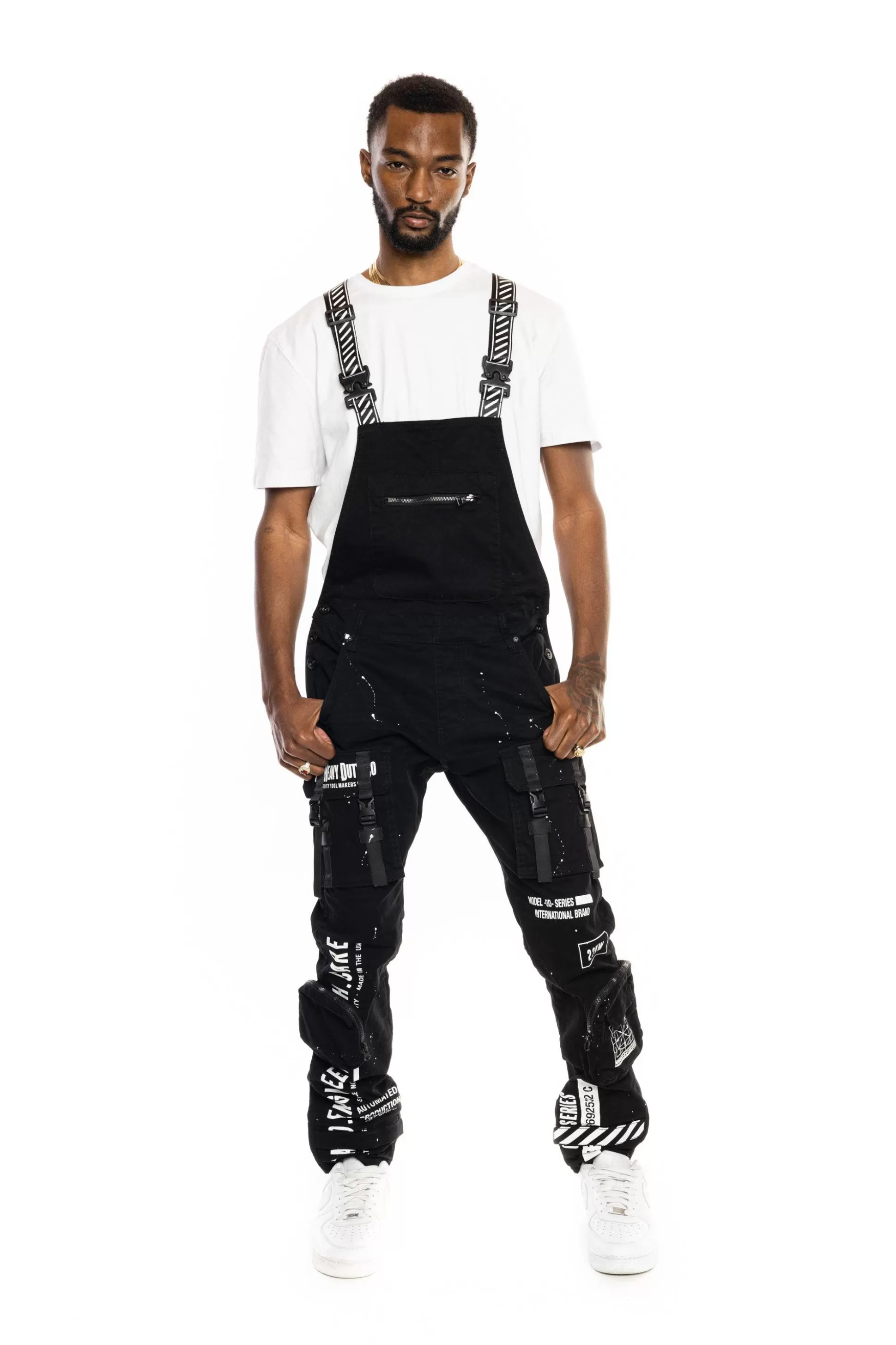 Smoke Rise 3D Pocket Utility Fashion Overalls Black Shop