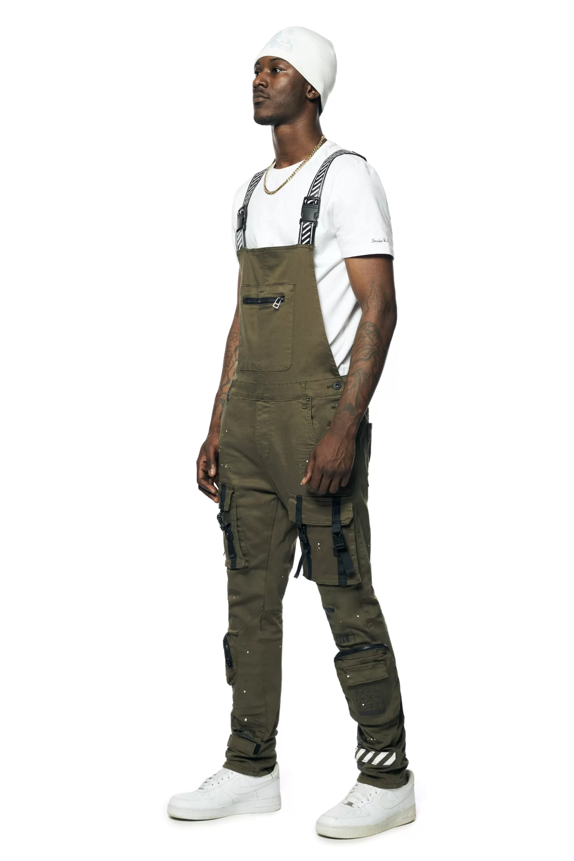 Smoke Rise 3D Pocket Utility Fashion Overalls Olive Cheap