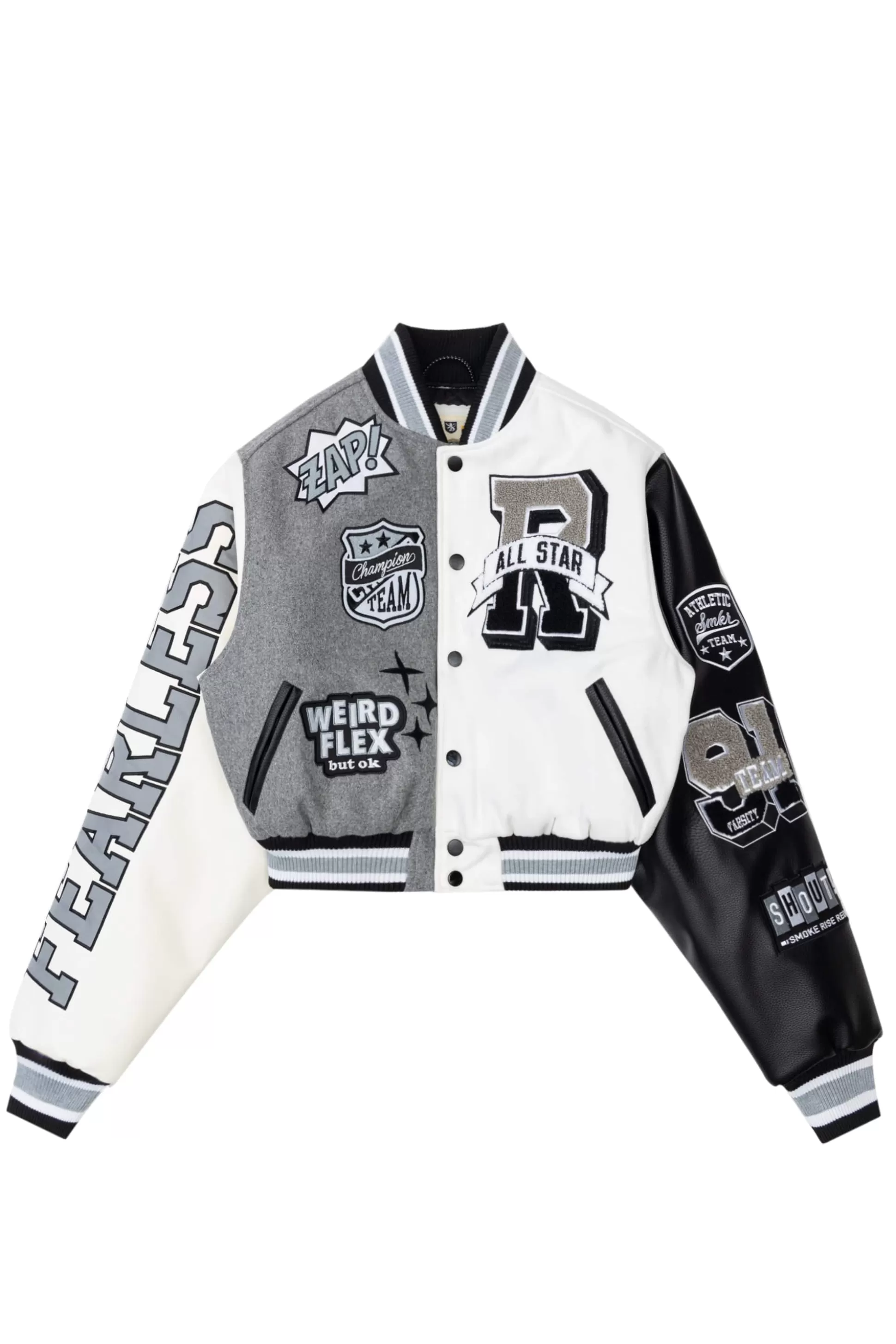 Smoke Rise All Star Crop Varsity Jacket Light Grey Best