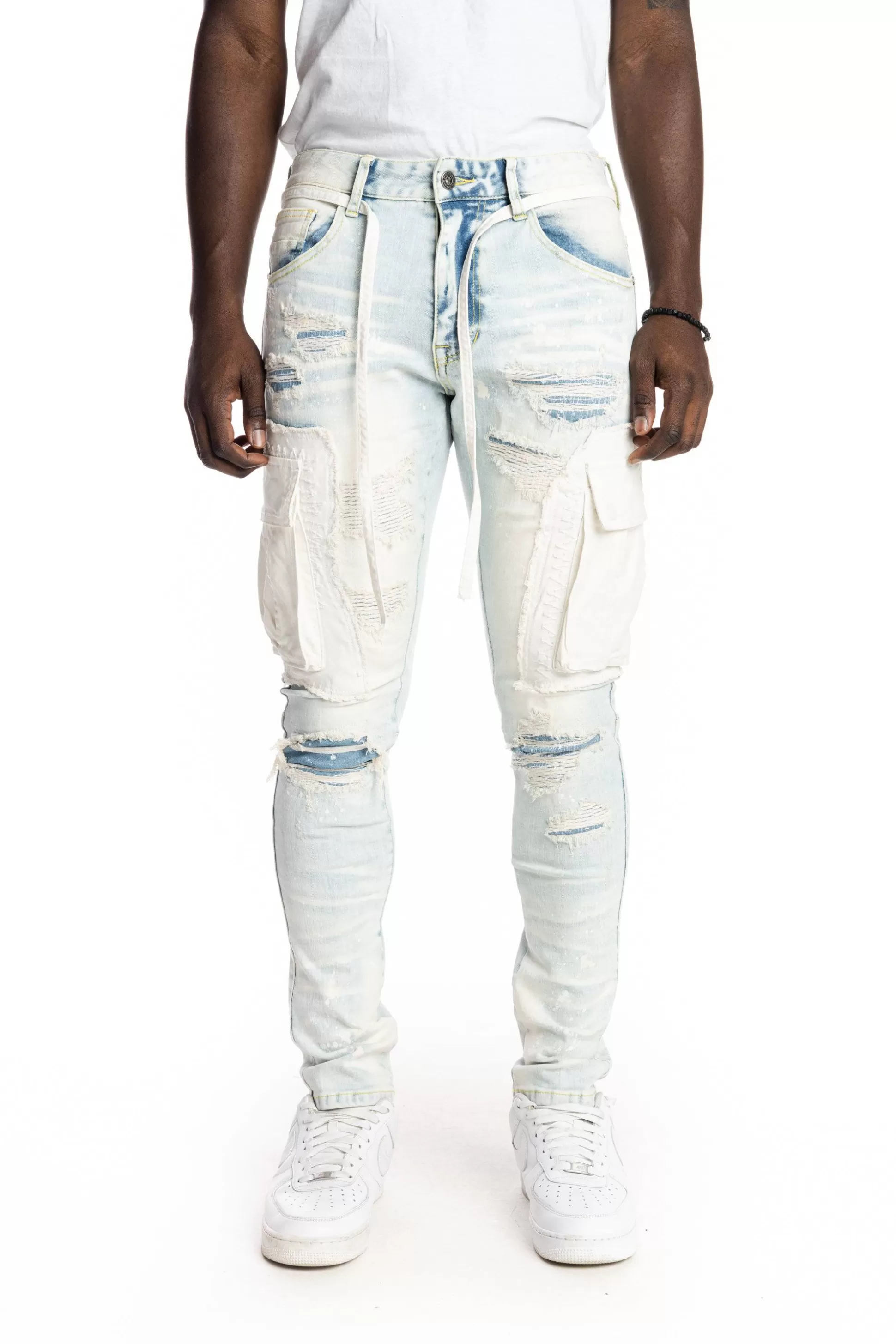 Smoke Rise Belted Cargo Fashion Jeans Plaster Blue Hot