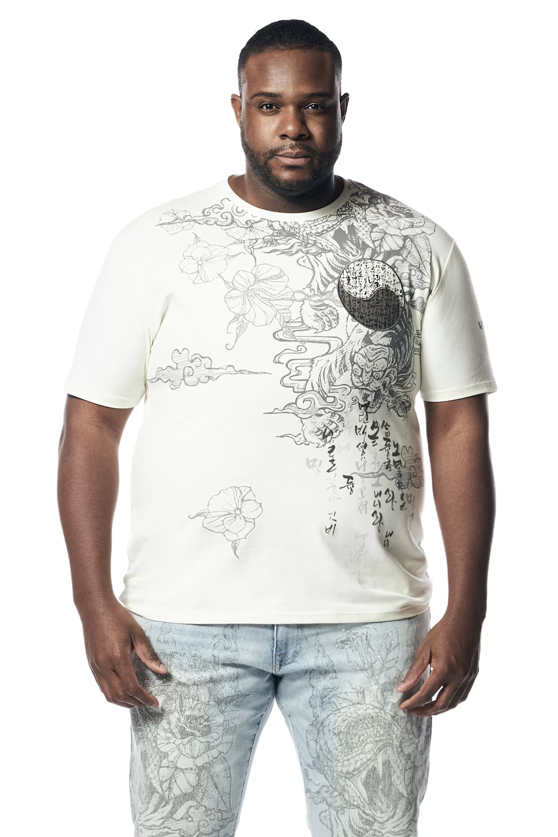 Smoke Rise Big & Tall - Printed Tattoo Tee Shirt Ecru Hot