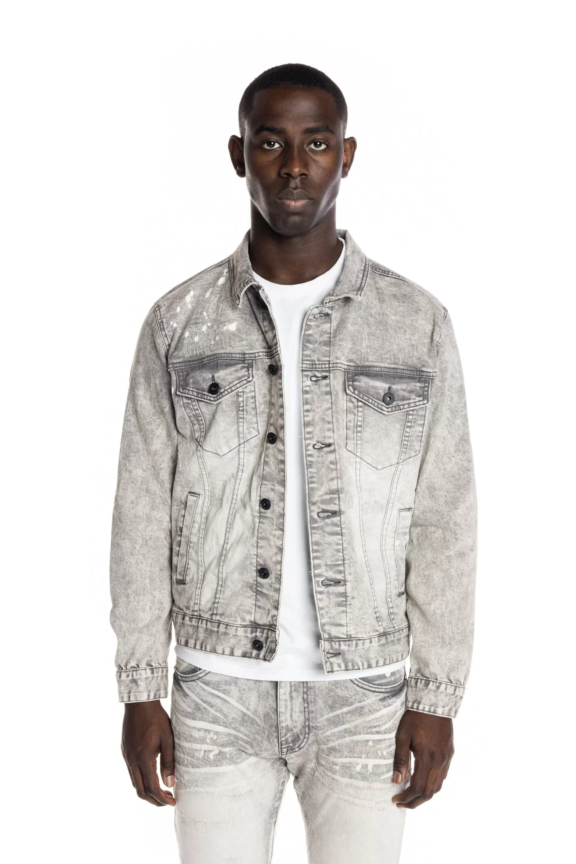 Smoke Rise Bleached Detail Semi Basic Denim Jacket Frost Grey Flash Sale