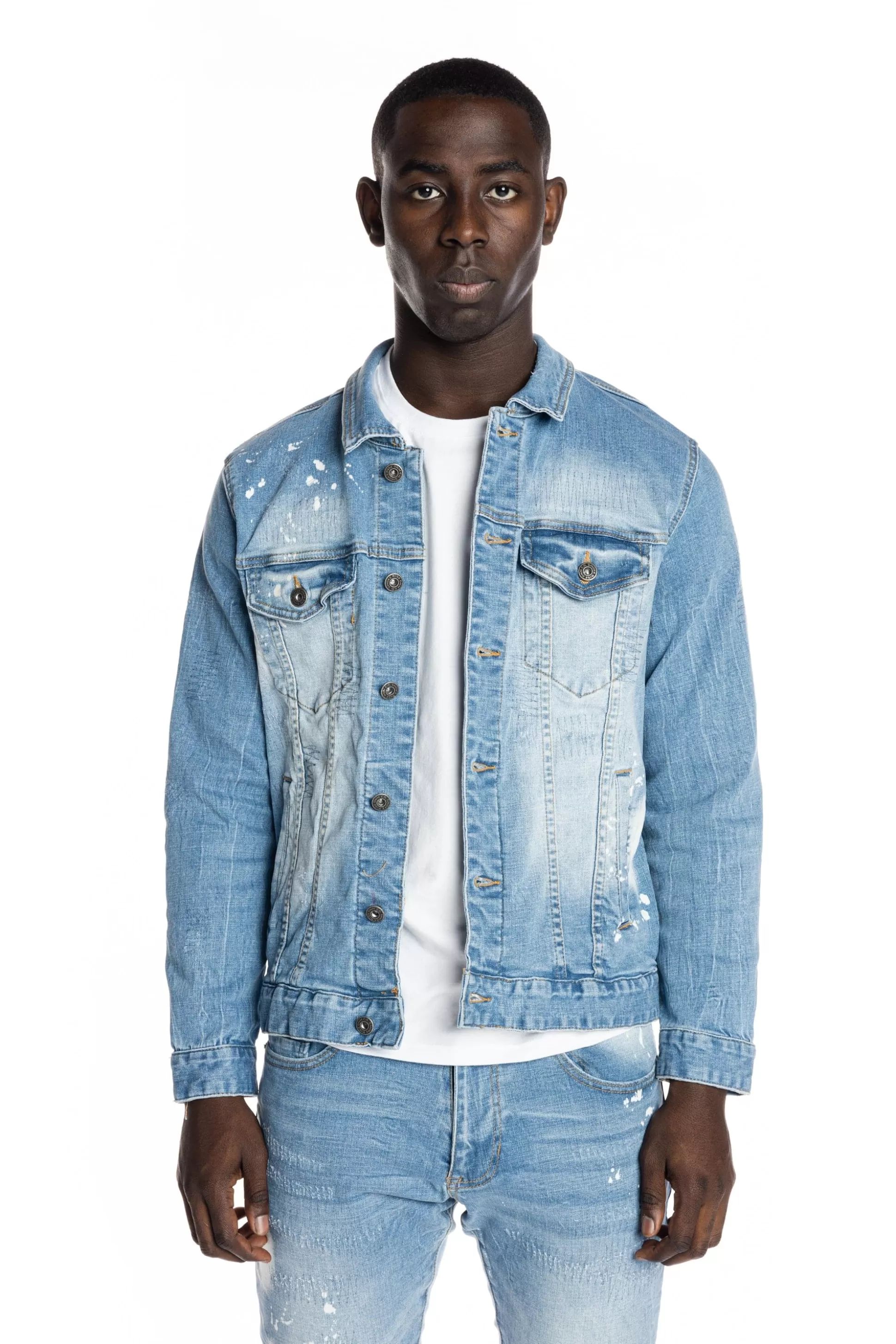 Smoke Rise Bleached Detail Semi Basic Denim Jacket Ocean Blue Flash Sale