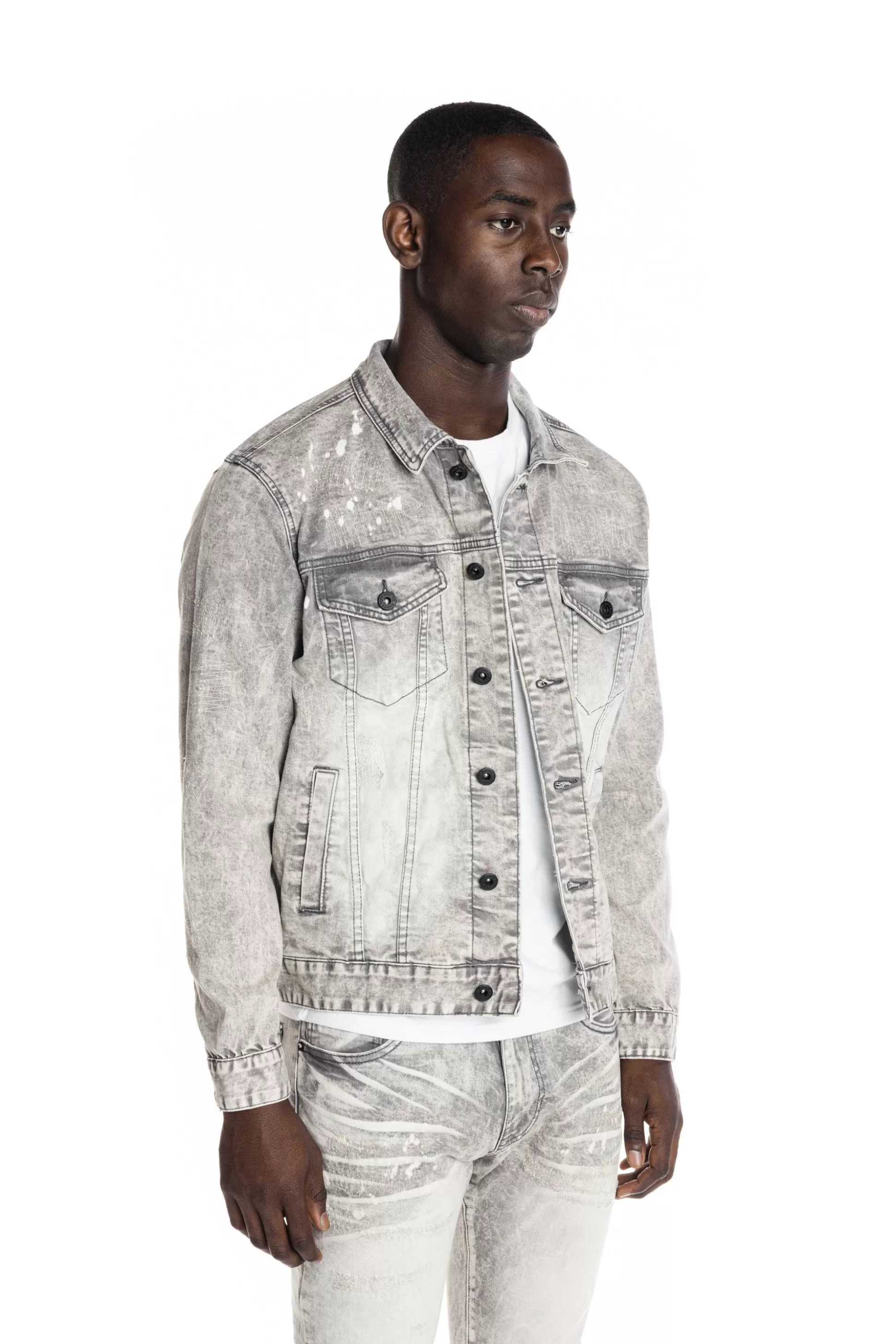 Smoke Rise Bleached Detail Semi Basic Denim Jacket Frost Grey Flash Sale