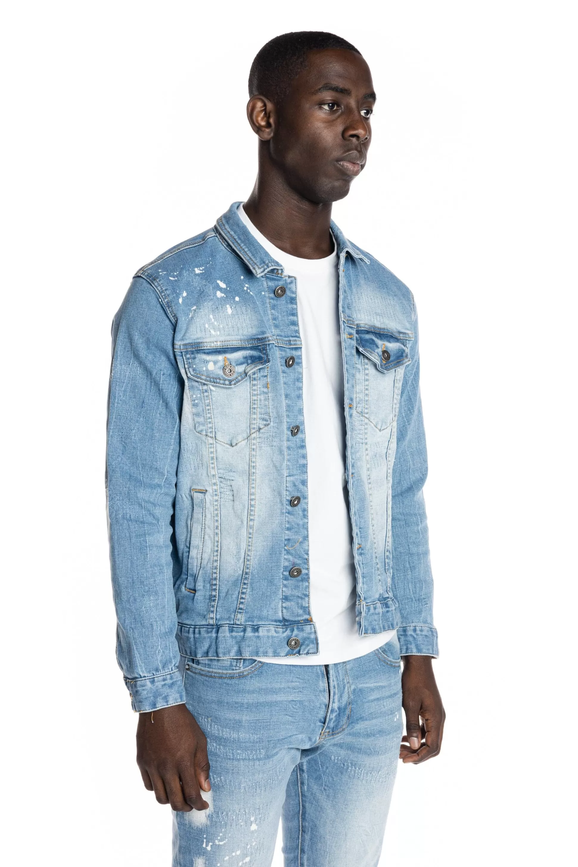 Smoke Rise Bleached Detail Semi Basic Denim Jacket Ocean Blue Flash Sale