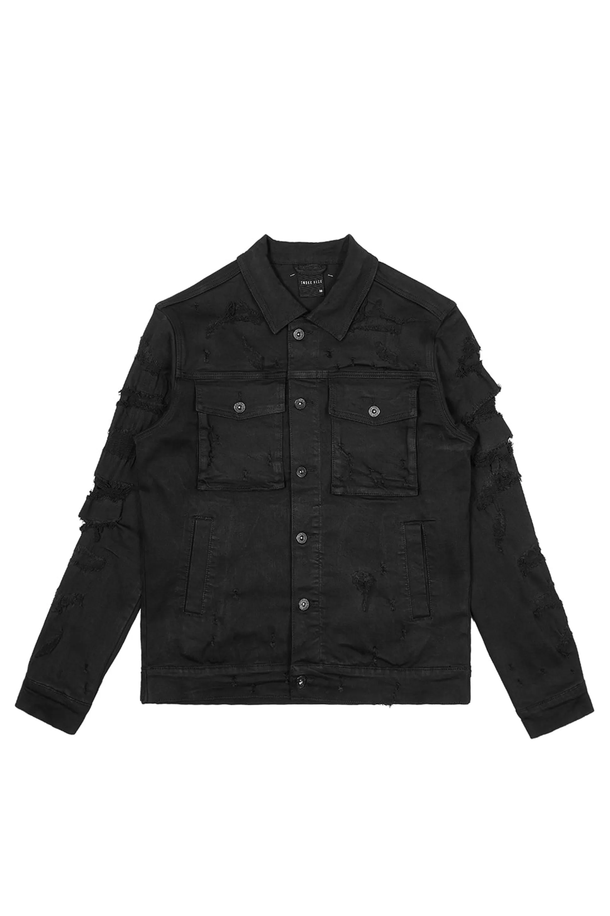 Smoke Rise Distressed Rip & Repair Denim Jacket Jet Black Online