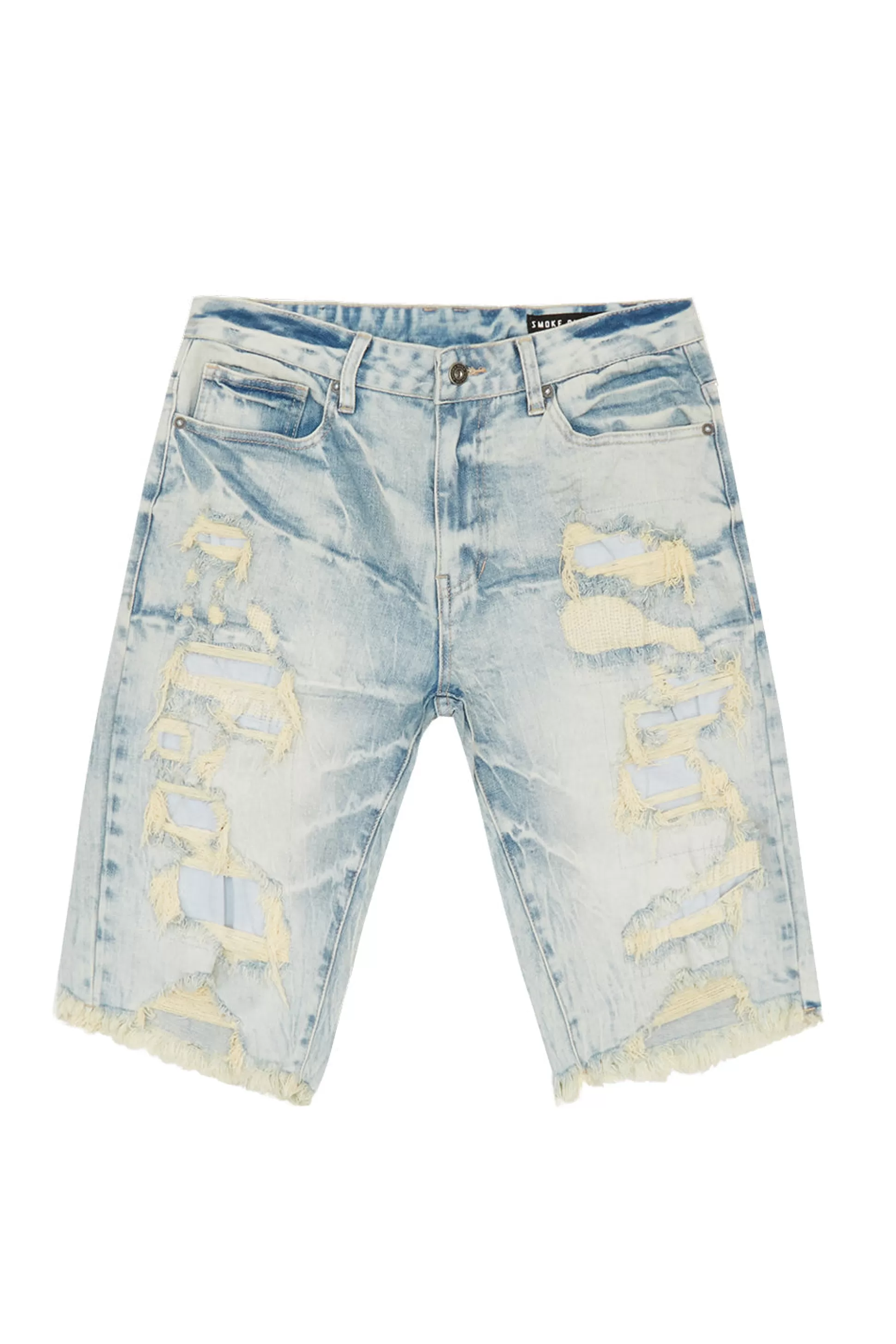 Smoke Rise Distressed Rip & Repair Denim Shorts Hull Blue Fashion