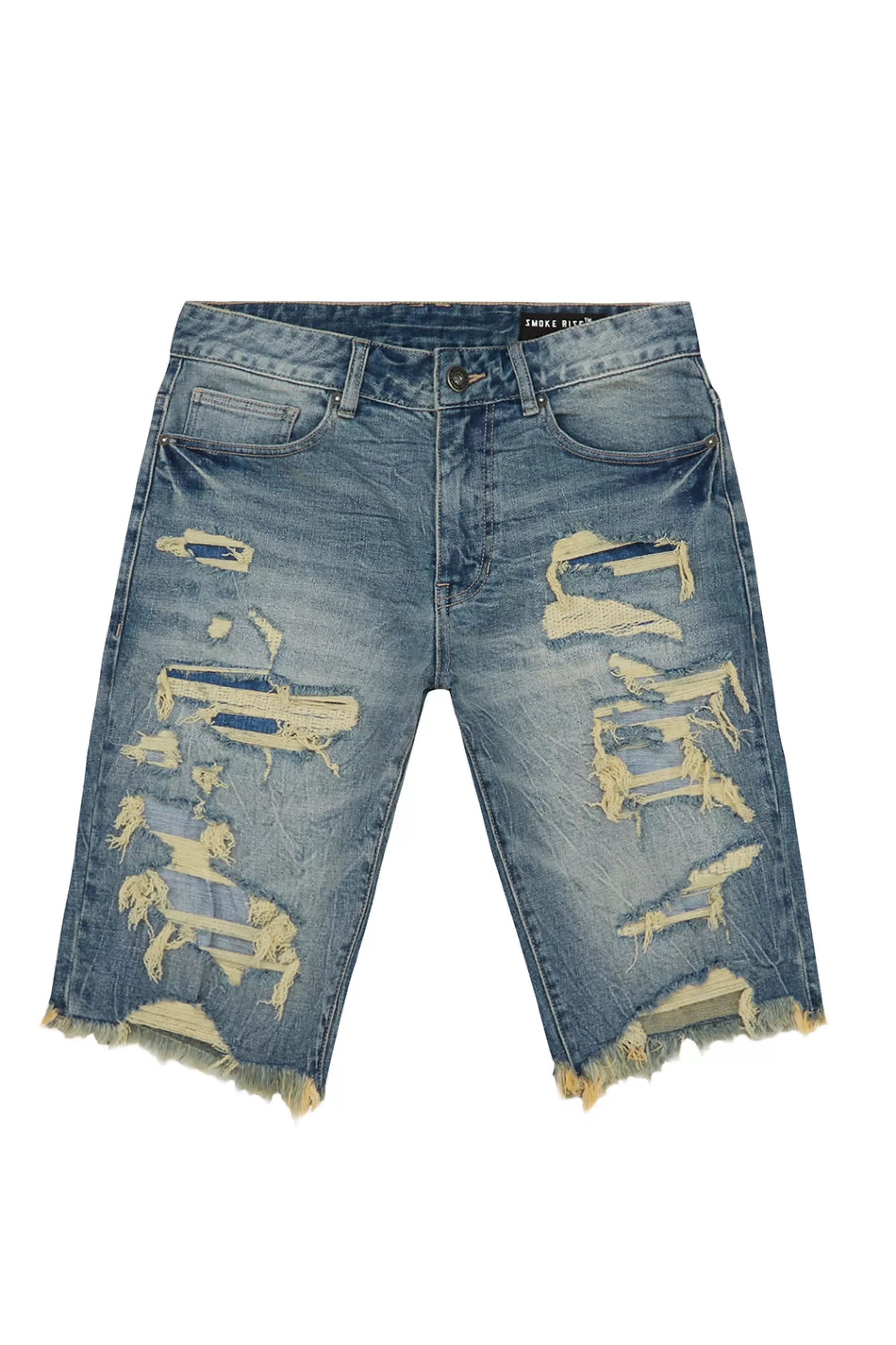 Smoke Rise Distressed Rip & Repair Denim Shorts Marsh Blue Clearance