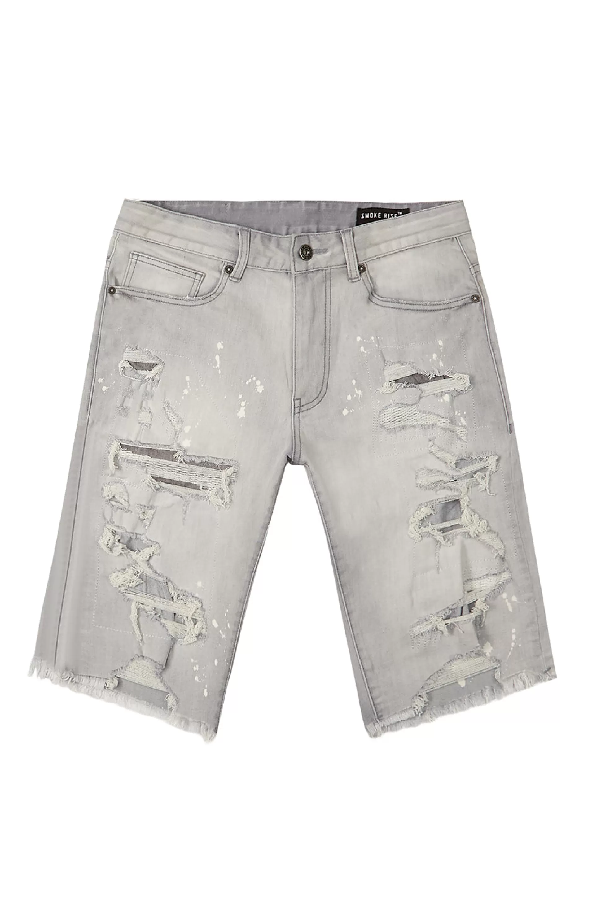 Smoke Rise Distressed Rip & Repair Denim Shorts Light Grey Cheap