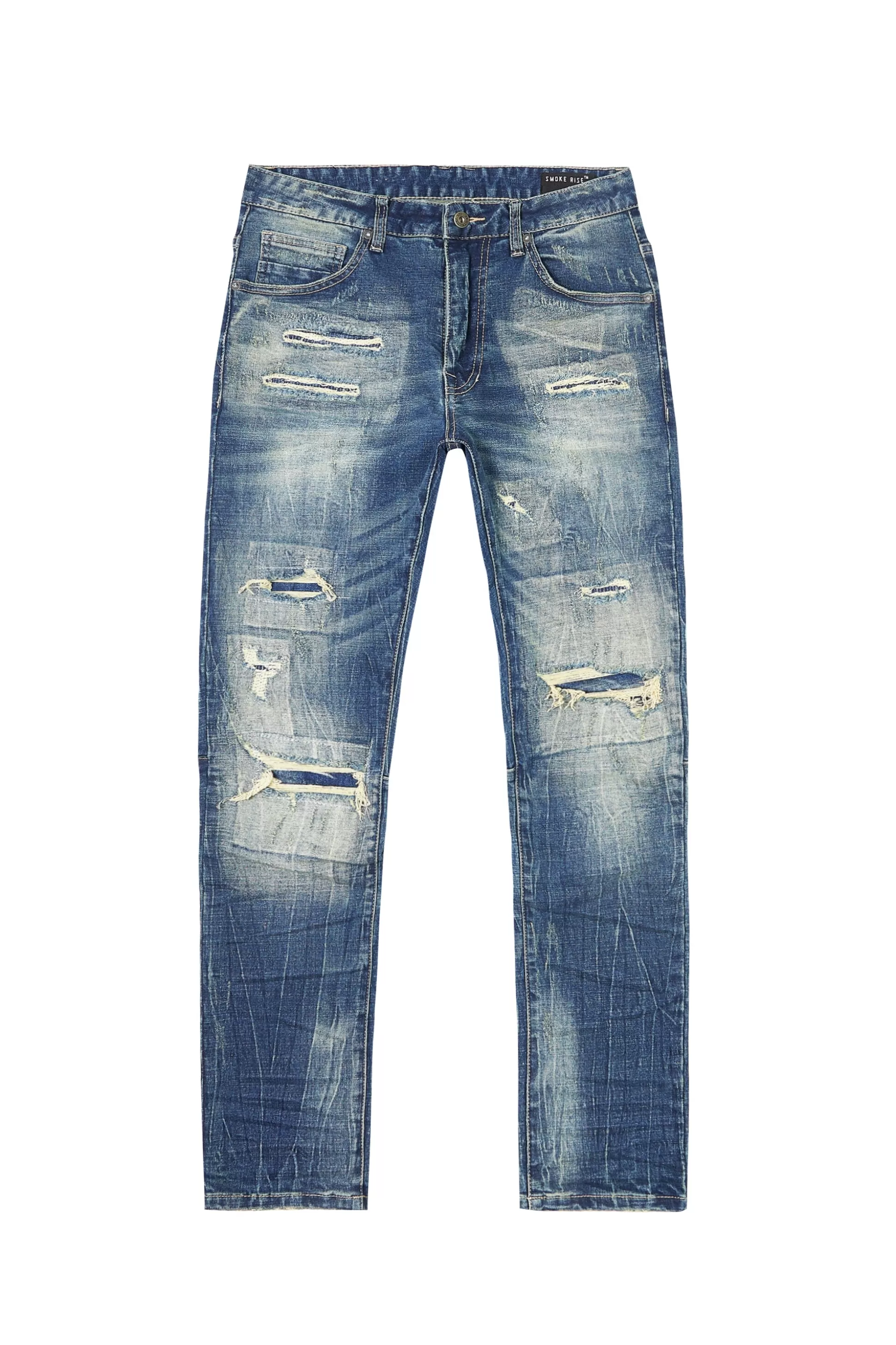 Smoke Rise Distressed Rip & Repair Super Skinny Denim Jeans Westport Blue Best Sale