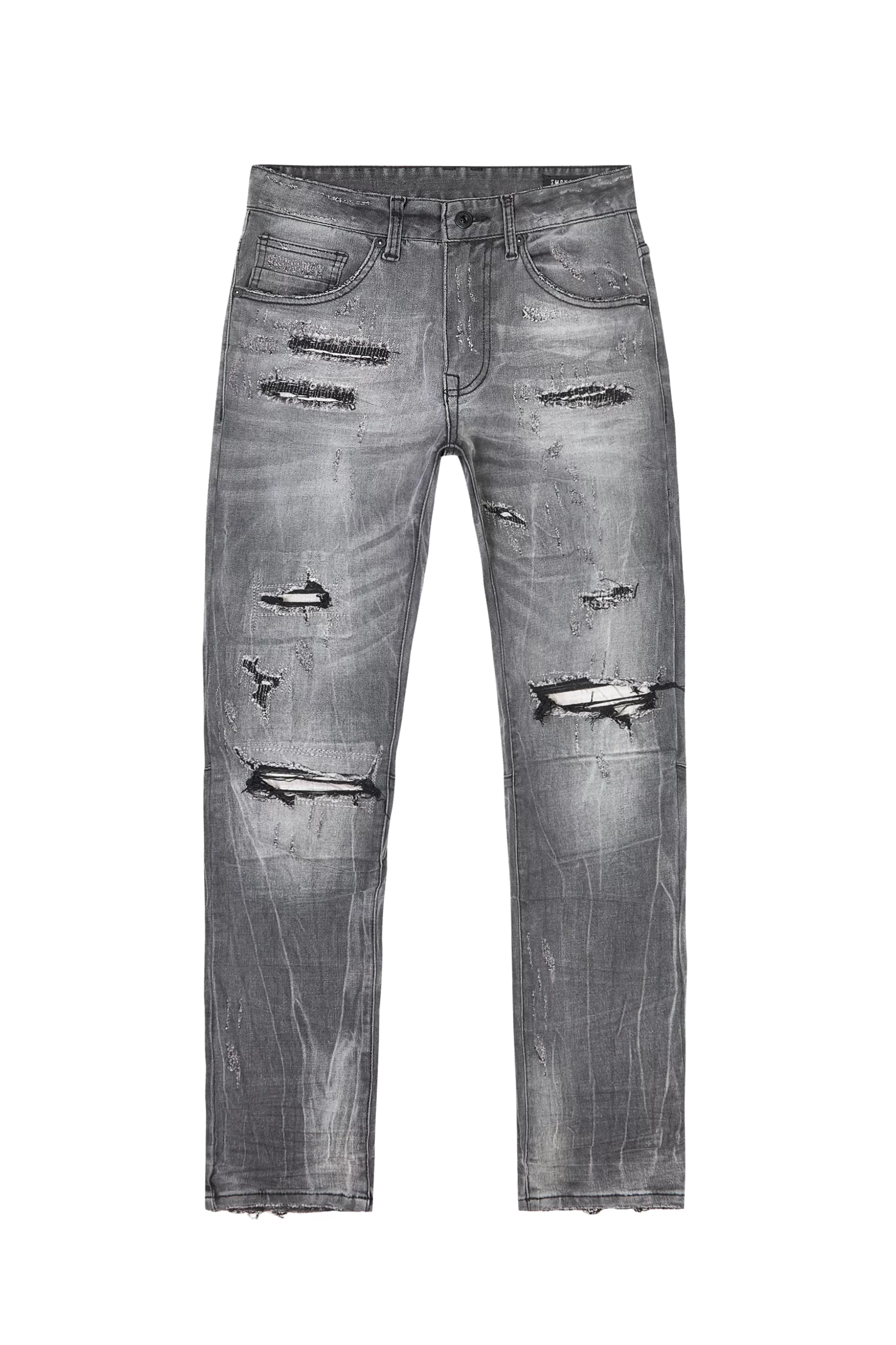 Smoke Rise Distressed Rip & Repair Super Skinny Denim Jeans Pluto Grey Flash Sale