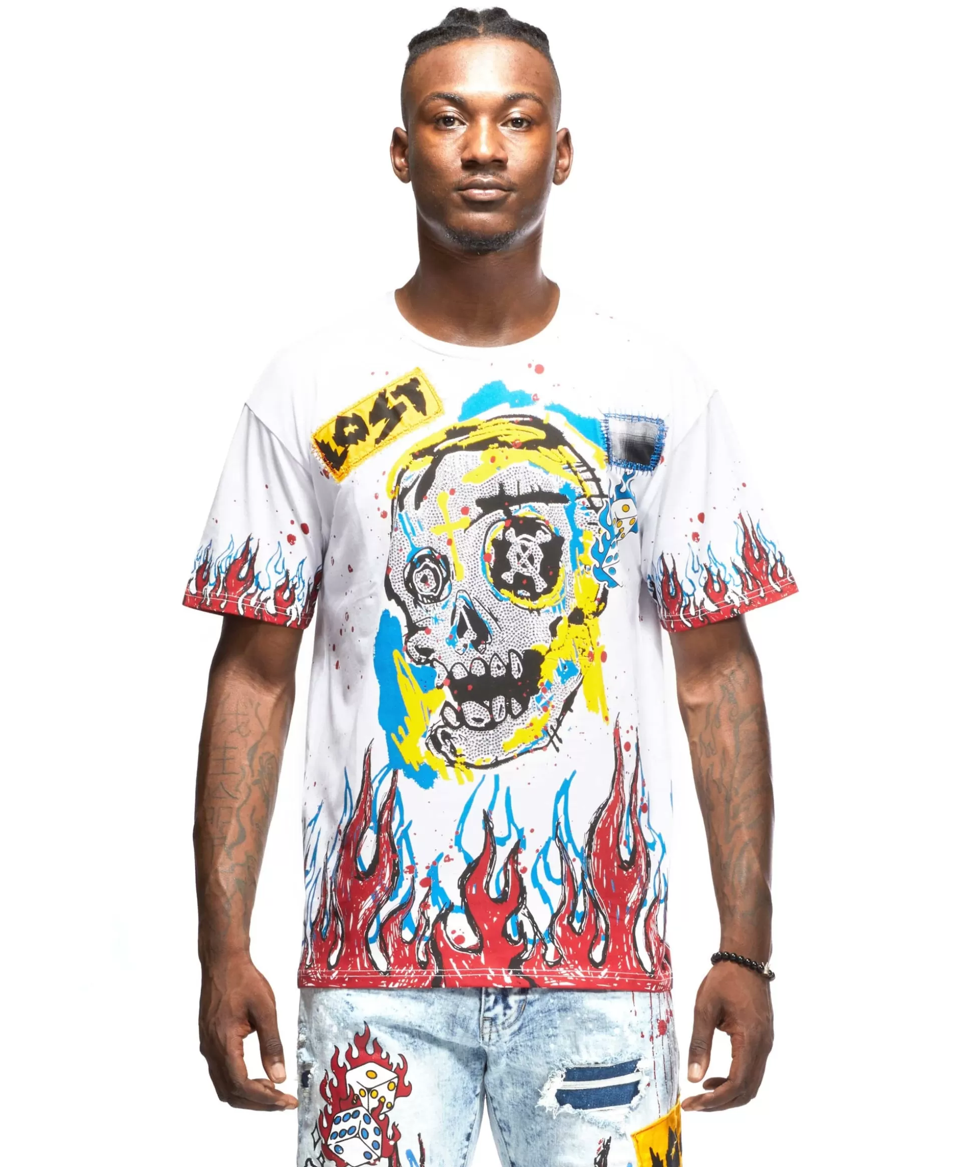 Smoke Rise Flame & Skull Tee White Discount