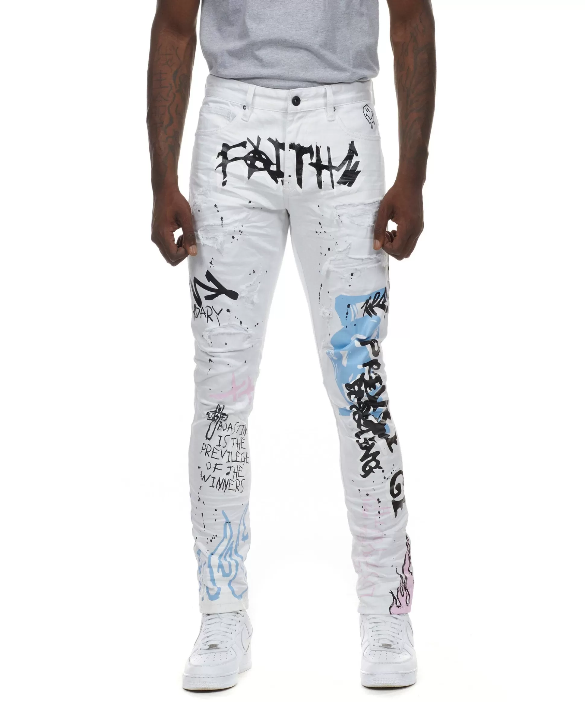 Smoke Rise Graffiti Twill Pants White Clearance