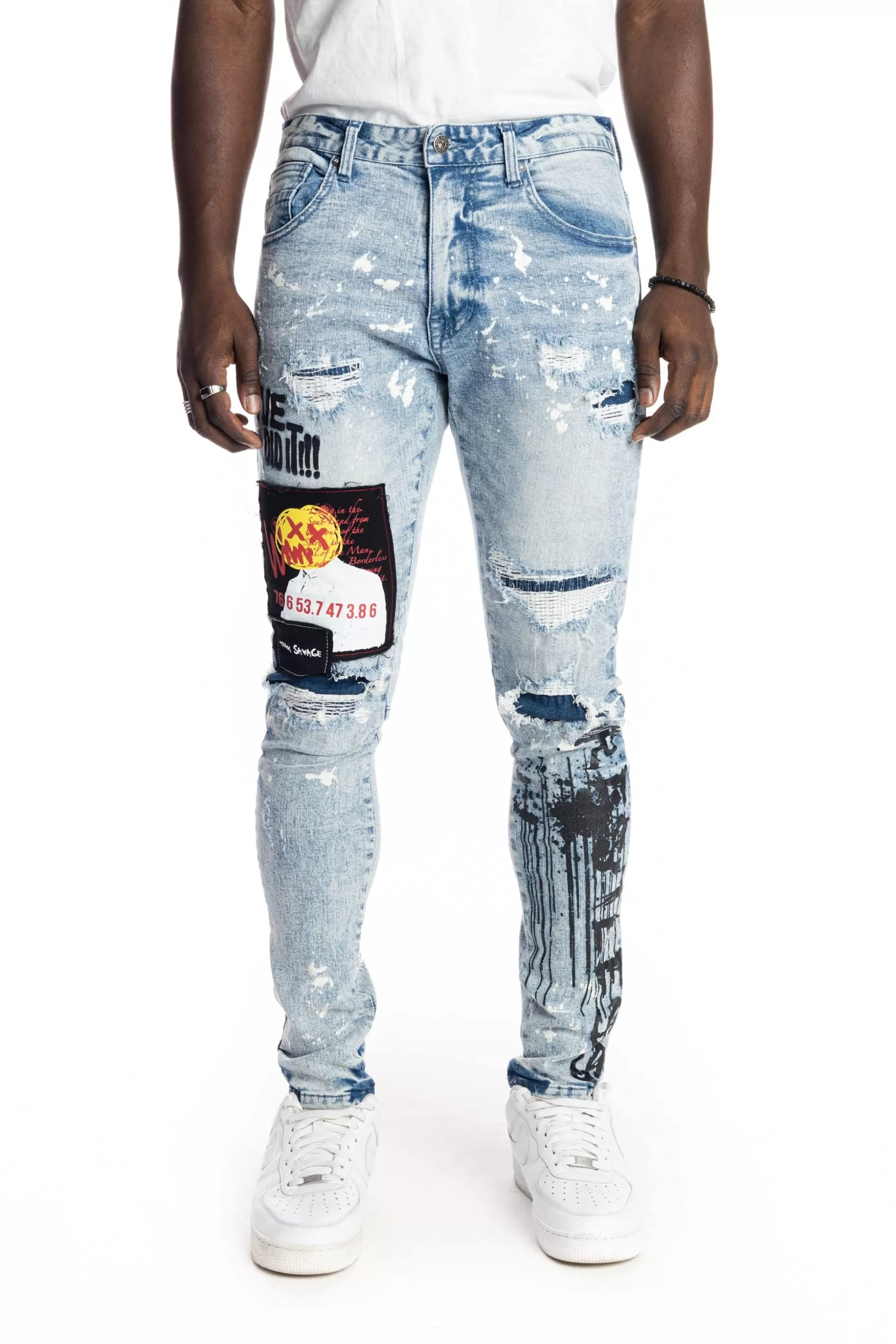 Smoke Rise Graphic Patched Fashion Jeans Mizu Blue Outlet