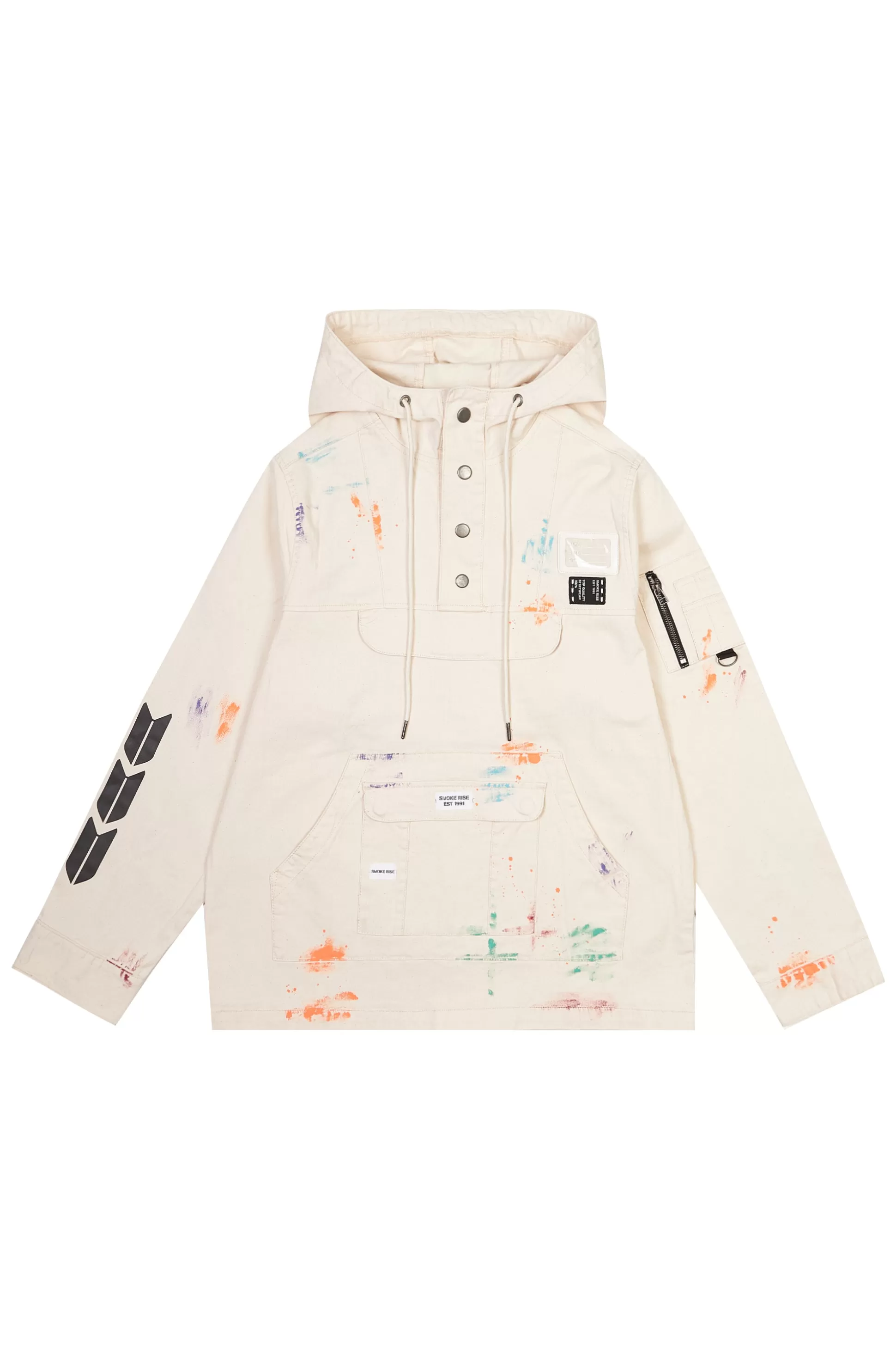 Smoke Rise Hand Painted Utility Twill Anorak Jacket Latte Outlet