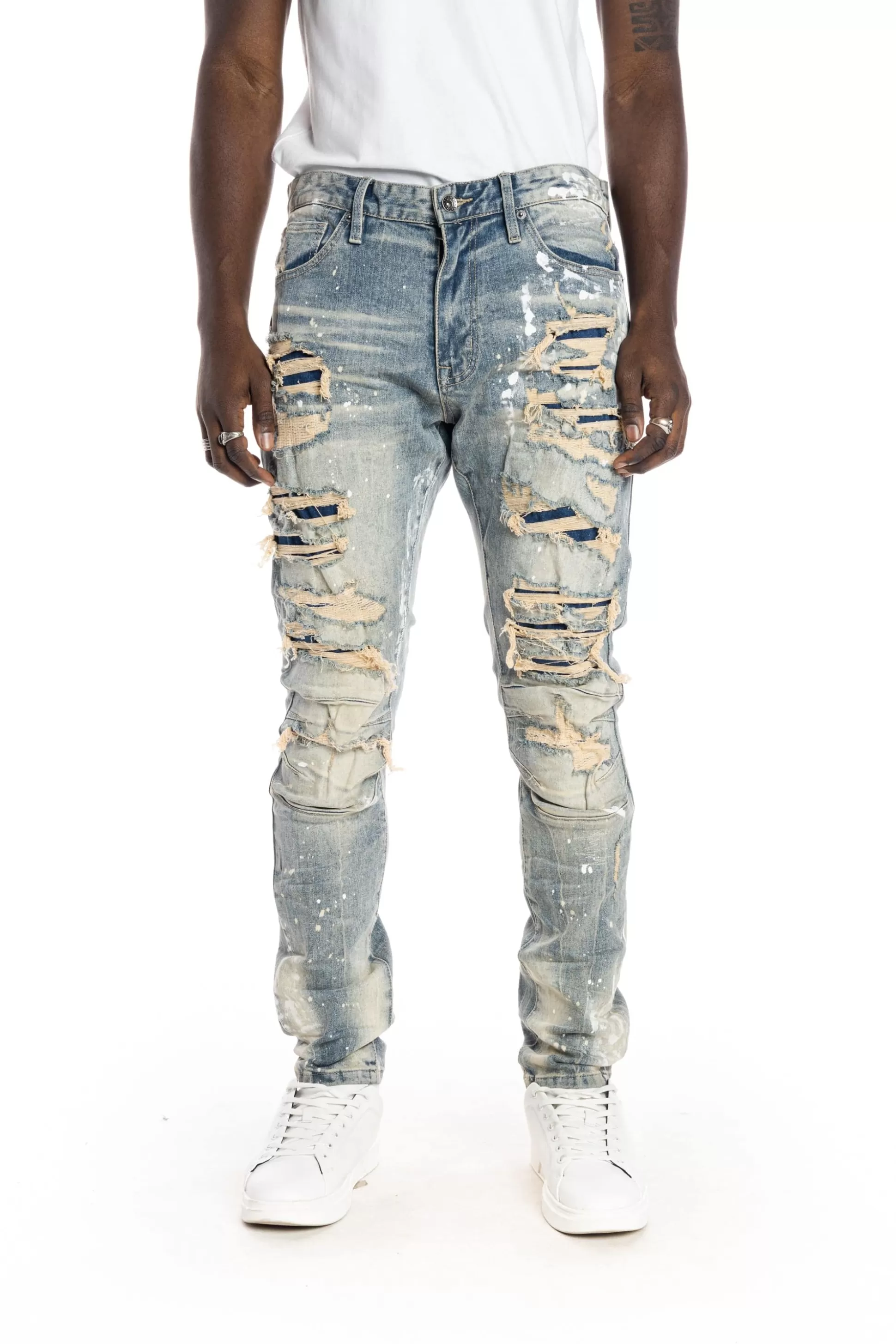 Smoke Rise Heavy Rip & Repair Fashion Jeans Chester Blue Sale