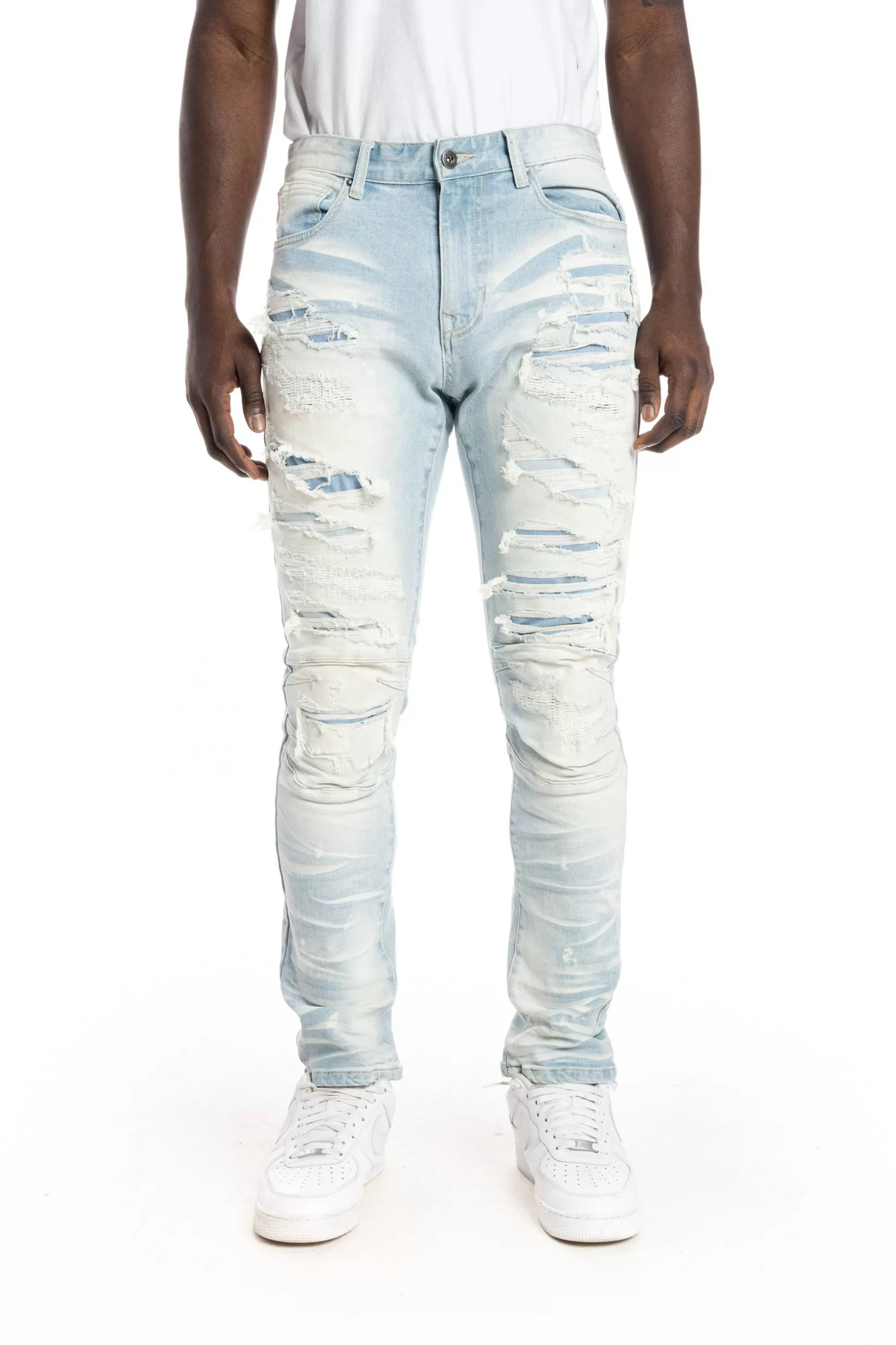 Smoke Rise Heavy Rip & Repair Fashion Jeans Speckle Blue Best Sale