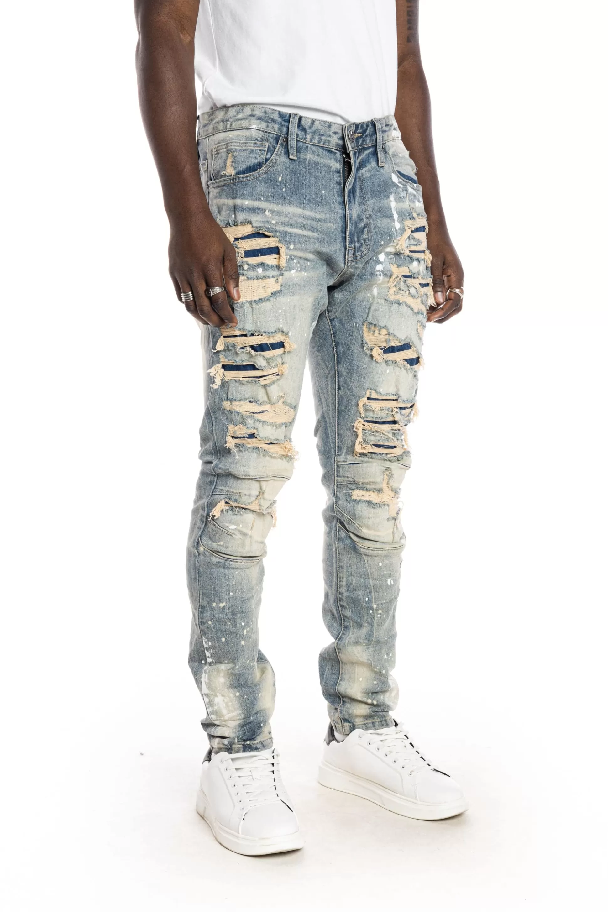 Smoke Rise Heavy Rip & Repair Fashion Jeans Chester Blue Sale