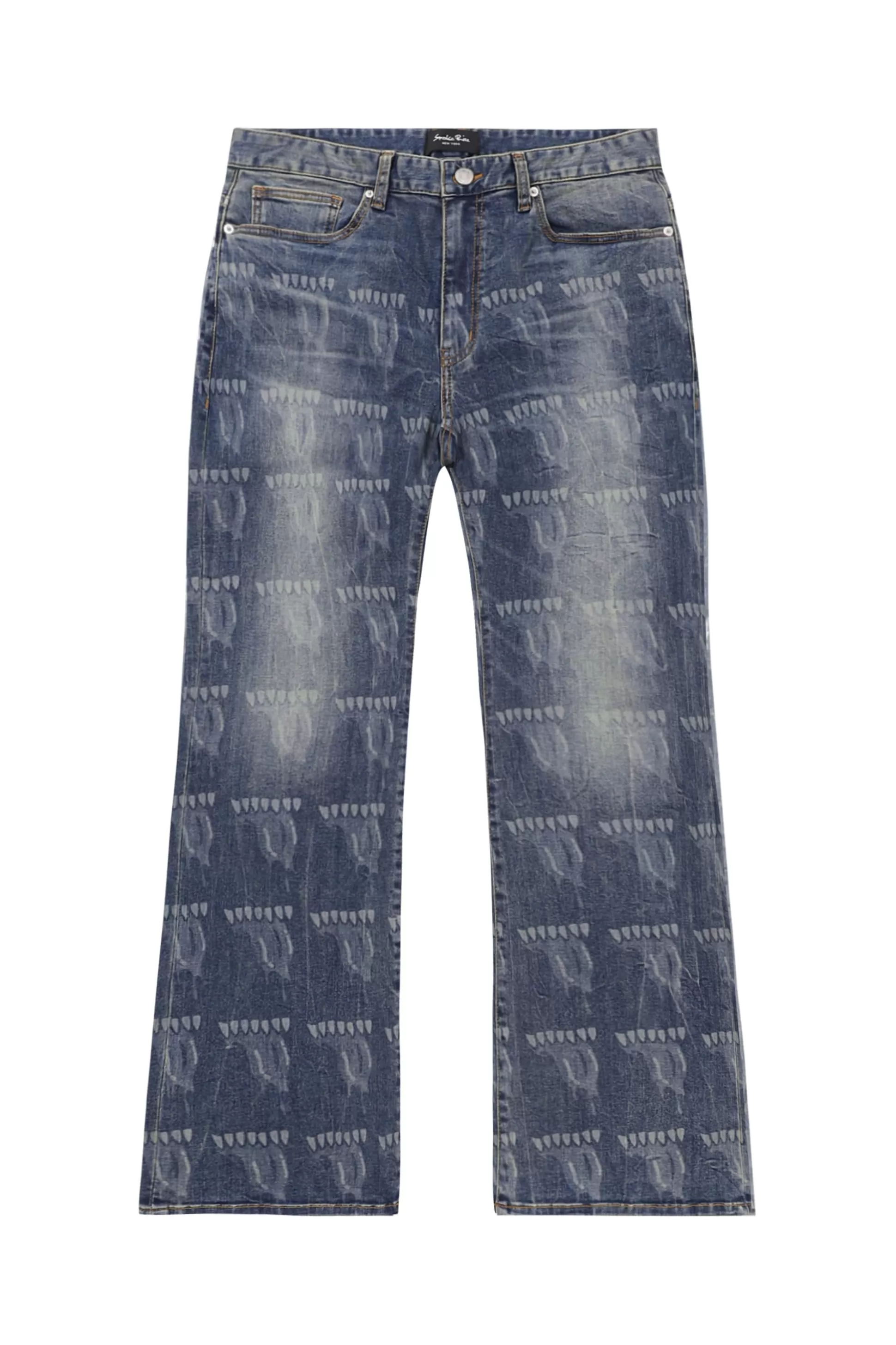 Smoke Rise Laser Printed Denim Pants Laser Blue Clearance