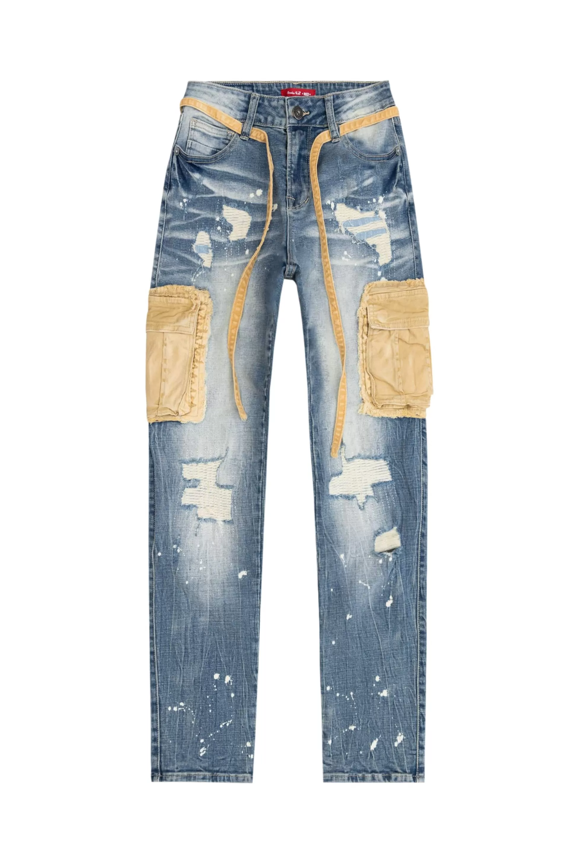 Smoke Rise Mixed Media Cargo Fashion Denim Pants Brighton Blue Store