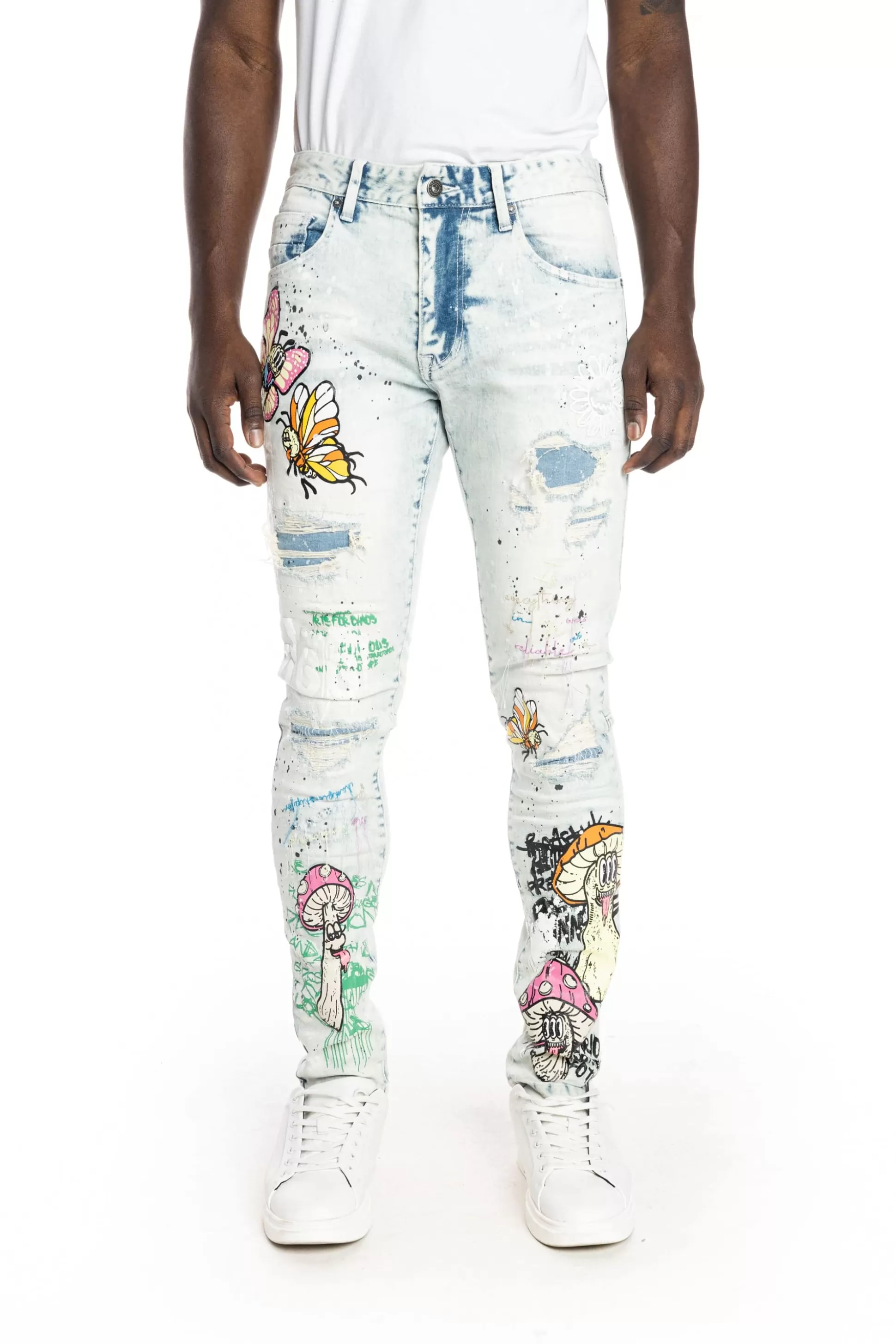 Smoke Rise Mushroom Fashion Jeans Plaster Blue Cheap