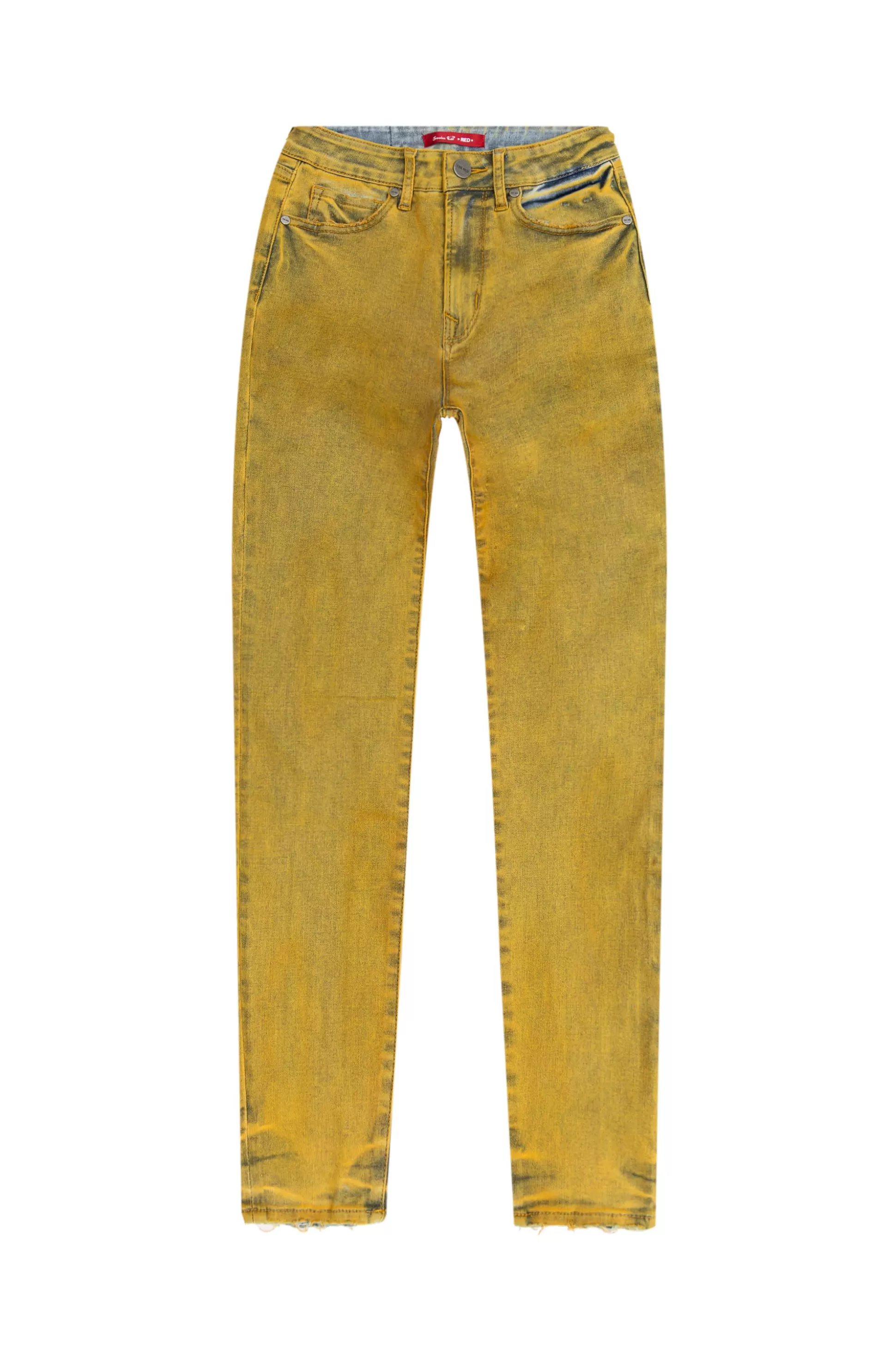 Smoke Rise Over Spray Fashion Denim Pants Yellow Hot