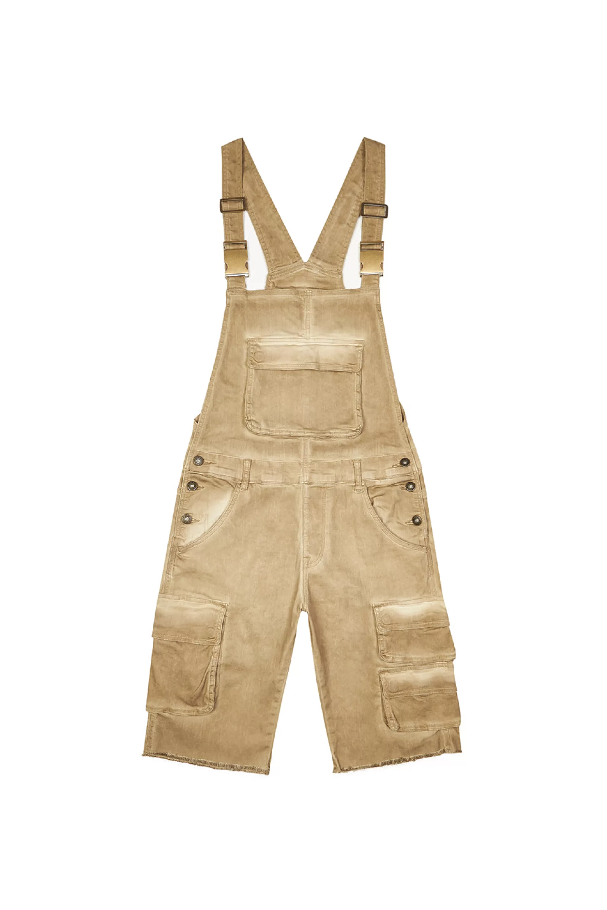 Smoke Rise Pigment Dyed Utility Twill Overall Shorts Khaki Discount