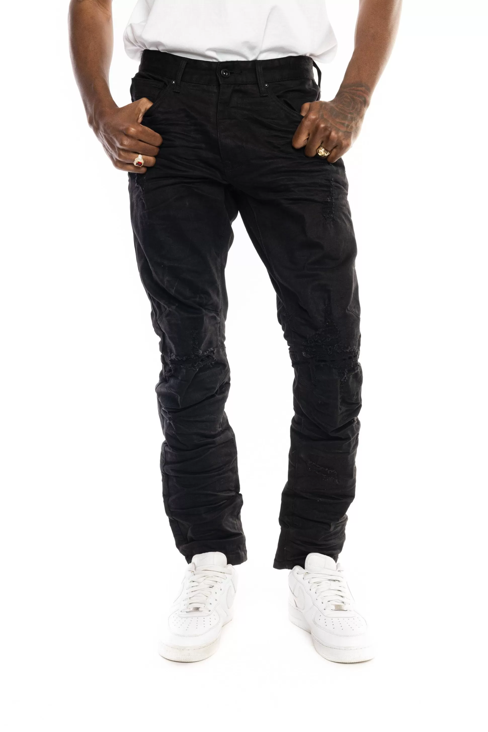 Smoke Rise Rip & Repair Basic Jeans Jet Black Discount