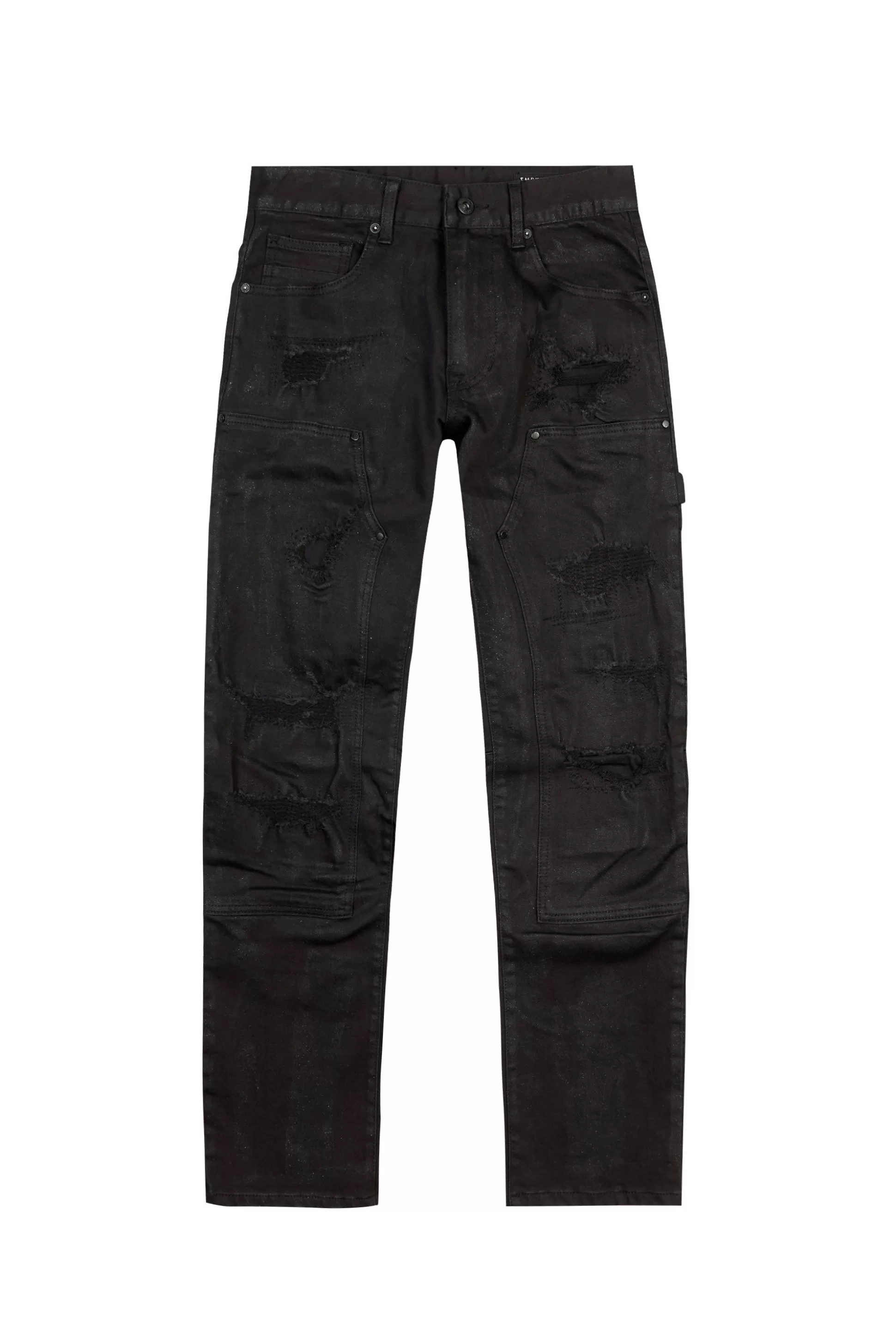 Smoke Rise Rip & Repair Double Knee Jeans Jet Black Clearance