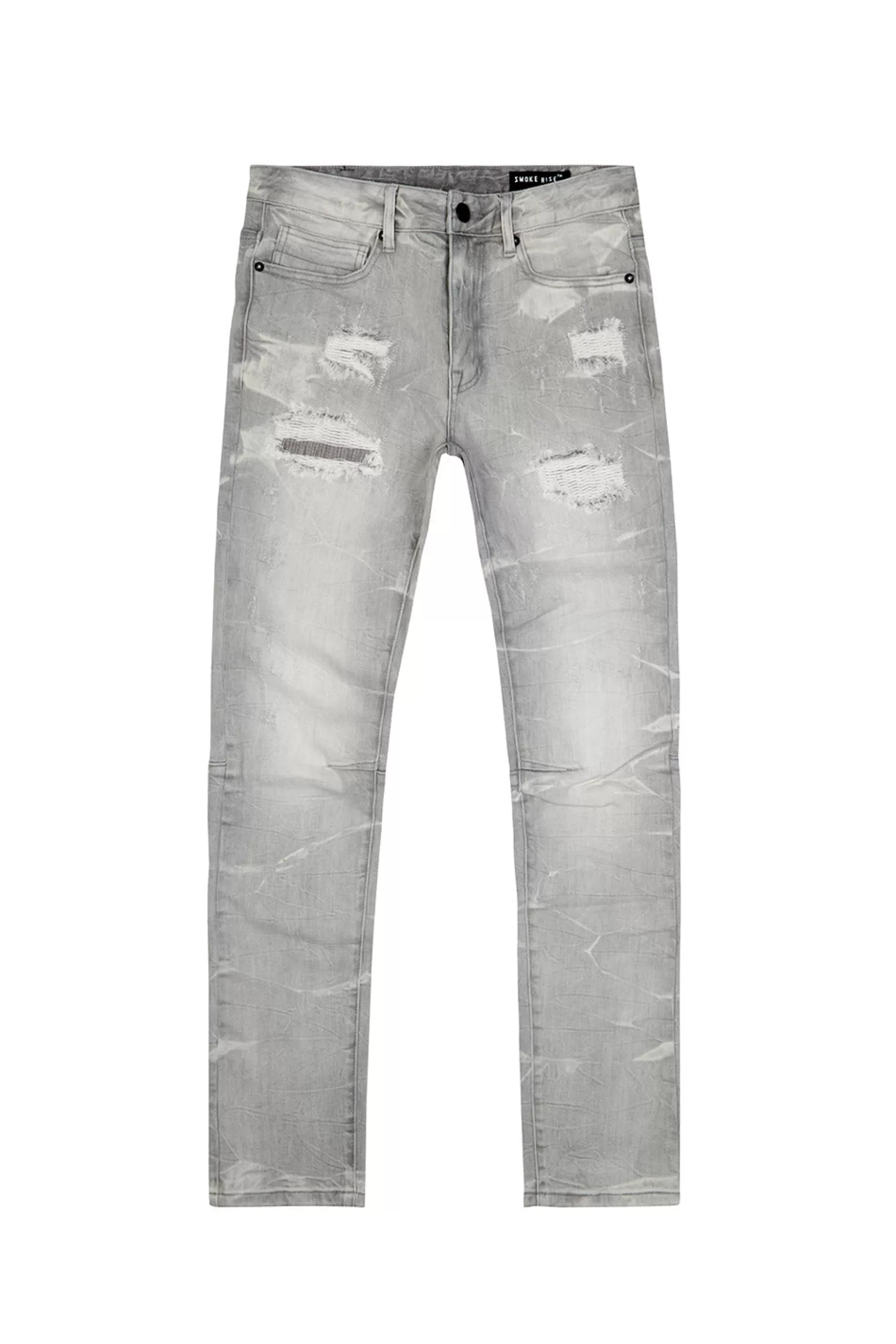 Smoke Rise Rip & Repaired Lightning Washed Denim Jeans Cloud Grey Online