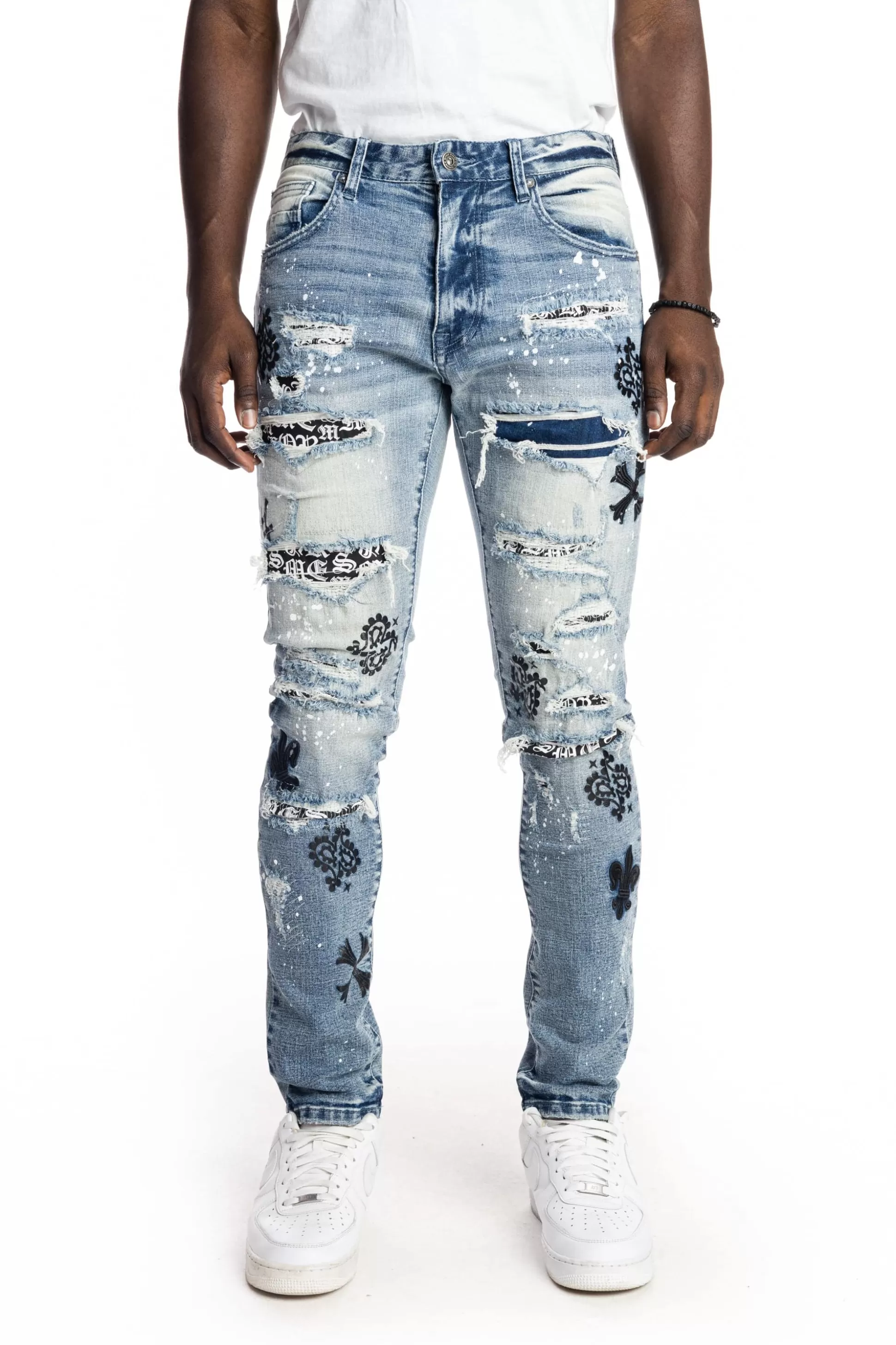 Smoke Rise Rip And Repair Fashion Jeans Intense Blue Best Sale