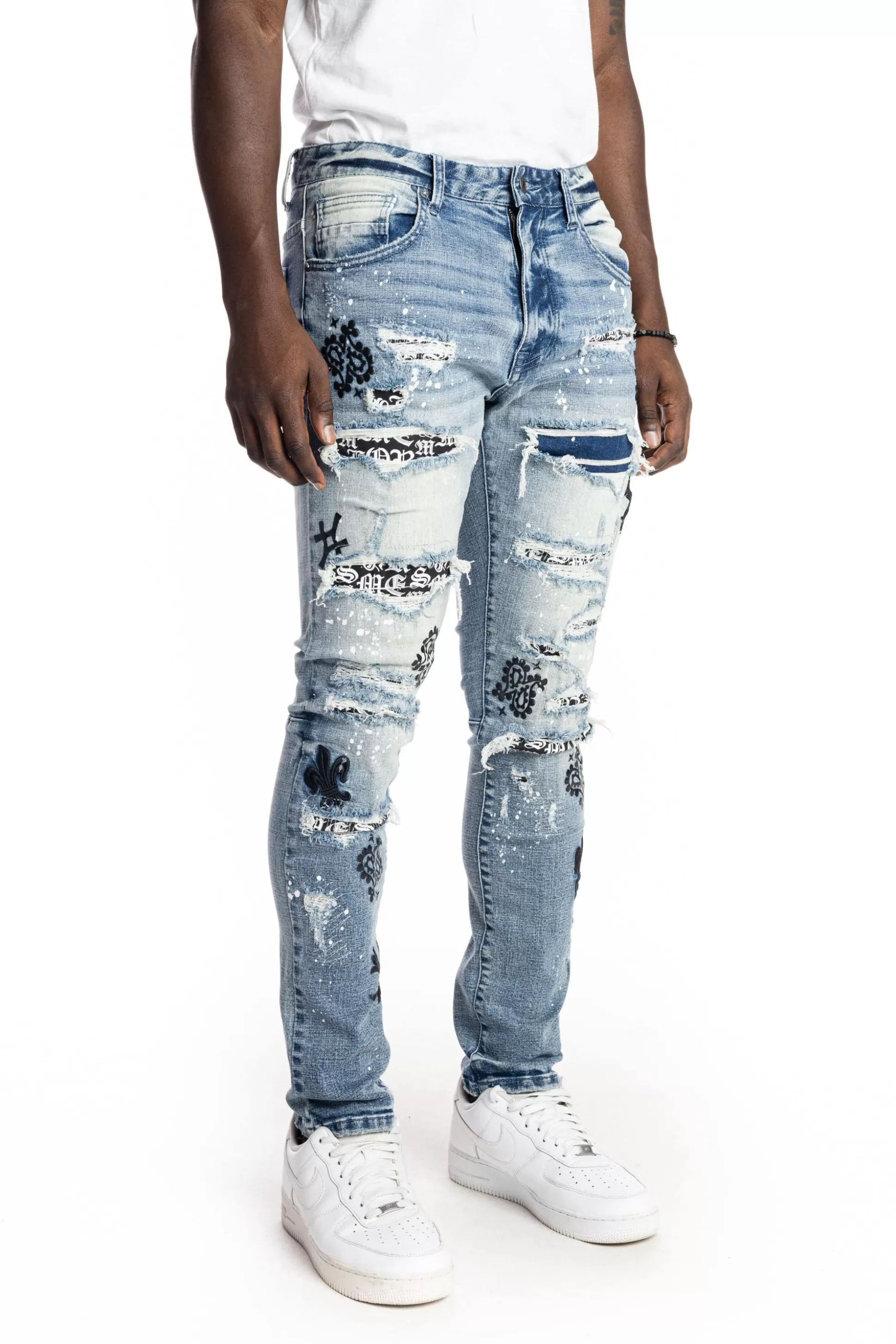 Smoke Rise Rip And Repair Fashion Jeans Intense Blue Best Sale