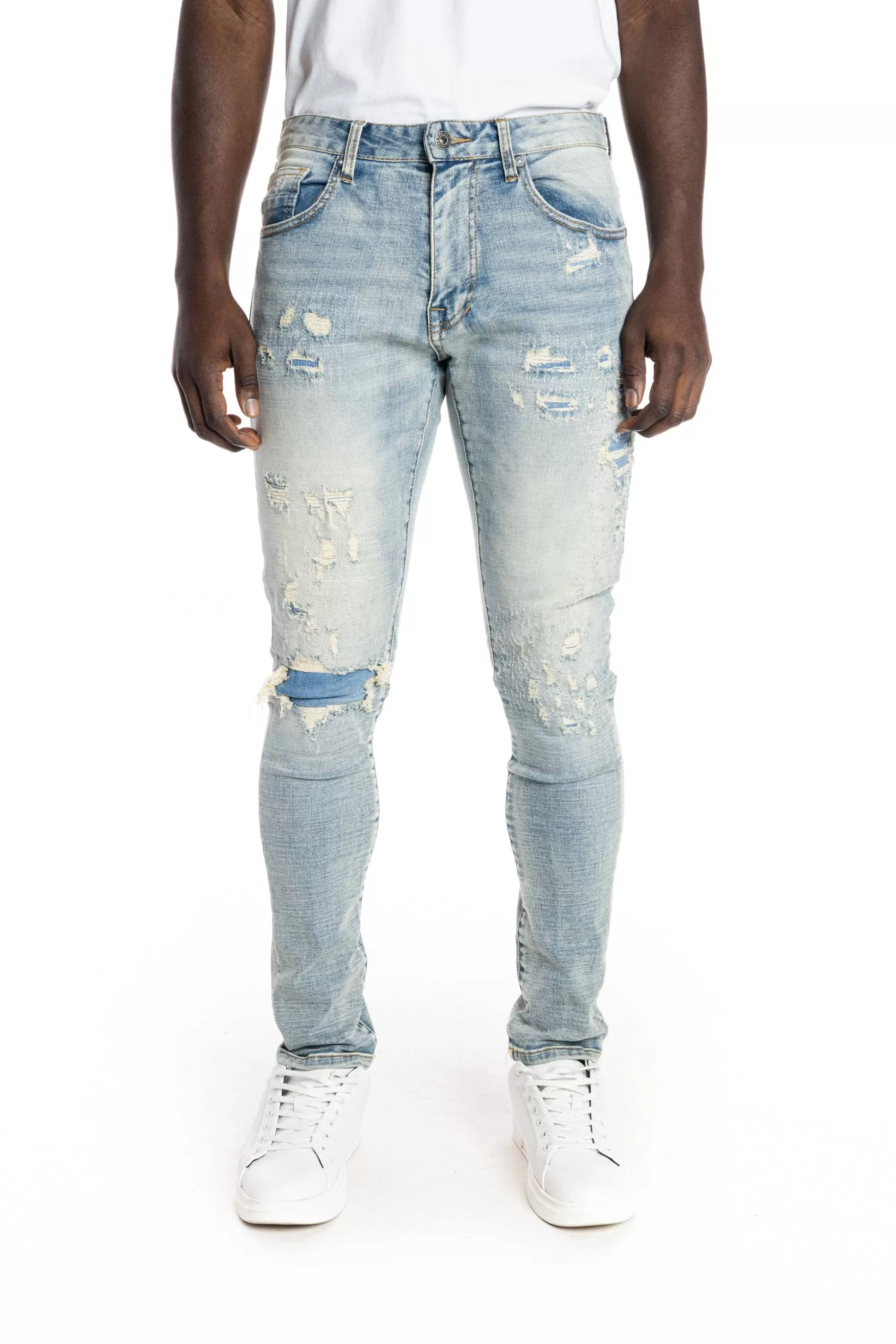 Smoke Rise Rip And Repair Semi Basic Jeans Bowery Blue Flash Sale