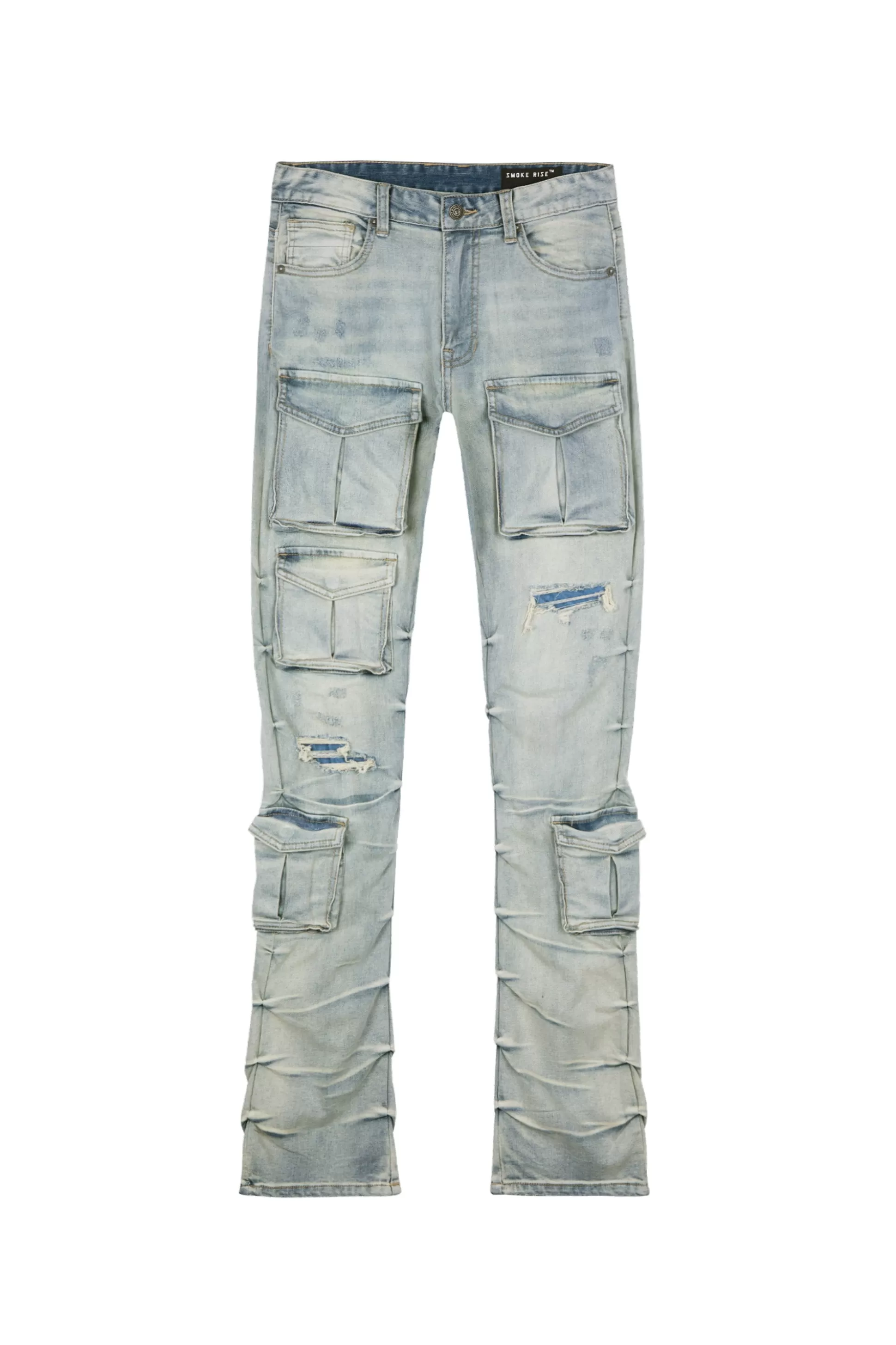 Smoke Rise Stacked Utility Denim Jeans Industrial Blue Clearance