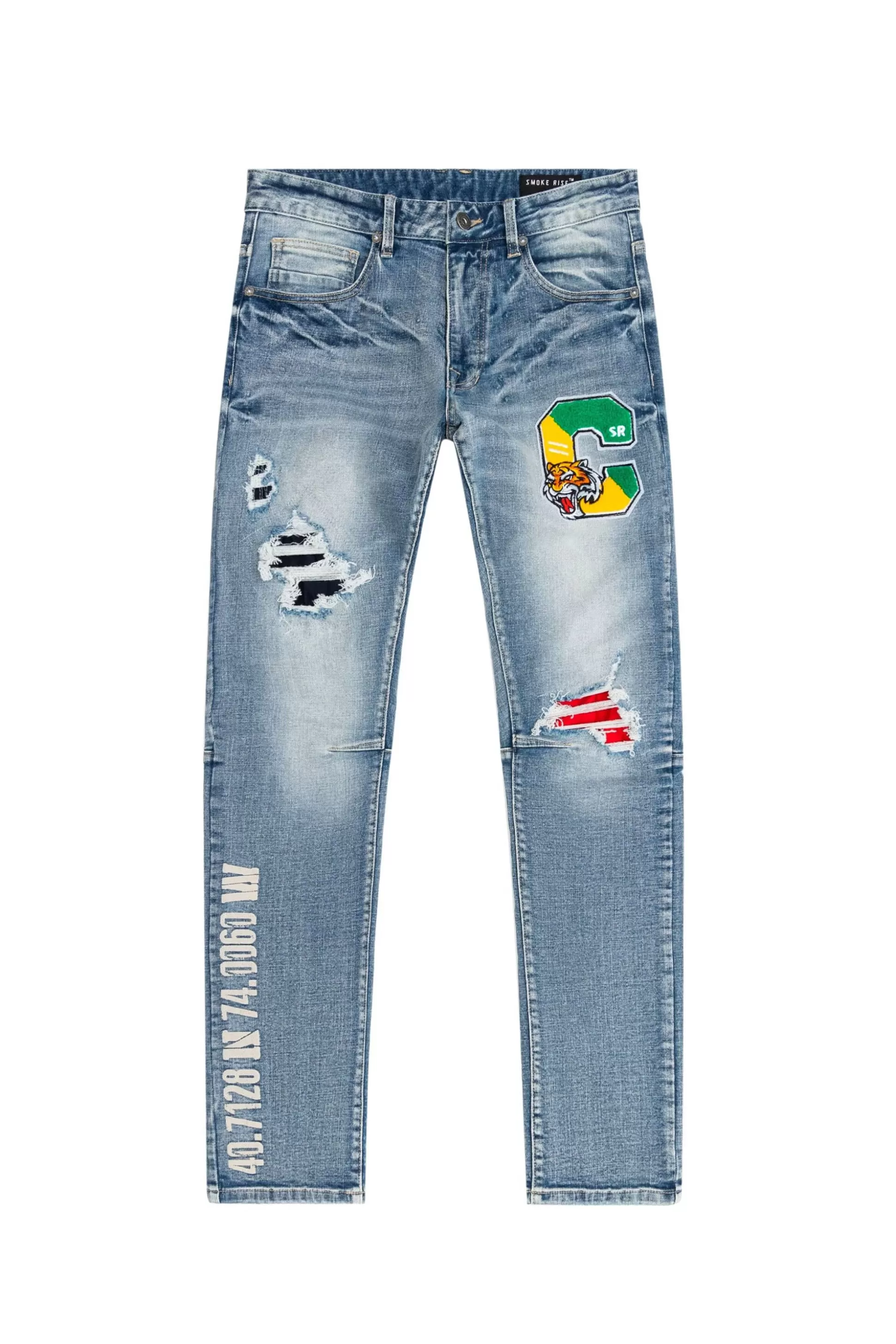 Smoke Rise Tiger Patch Jeans Orient Blue Discount