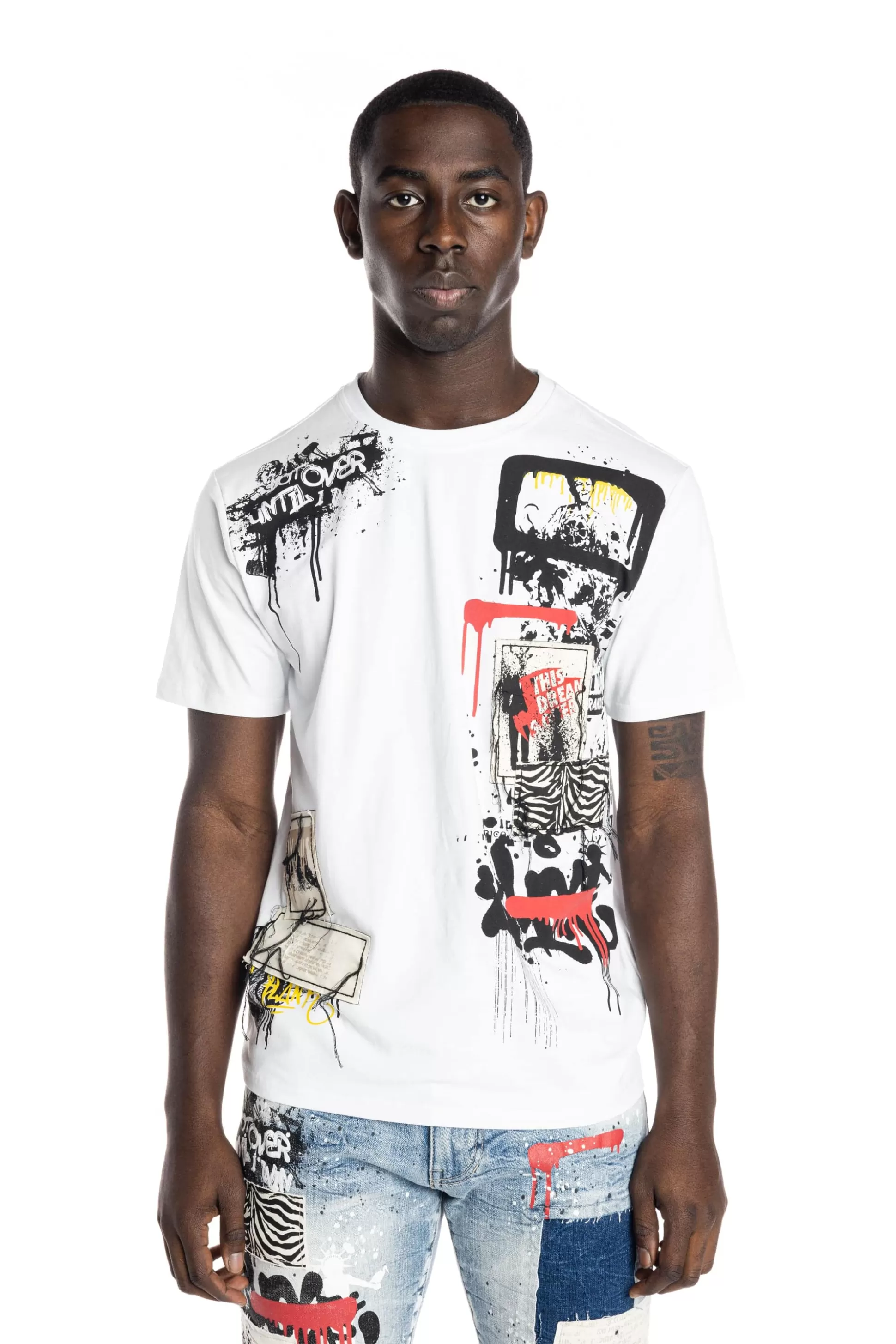 Smoke Rise Twill Applique Fashion Tee White Clearance