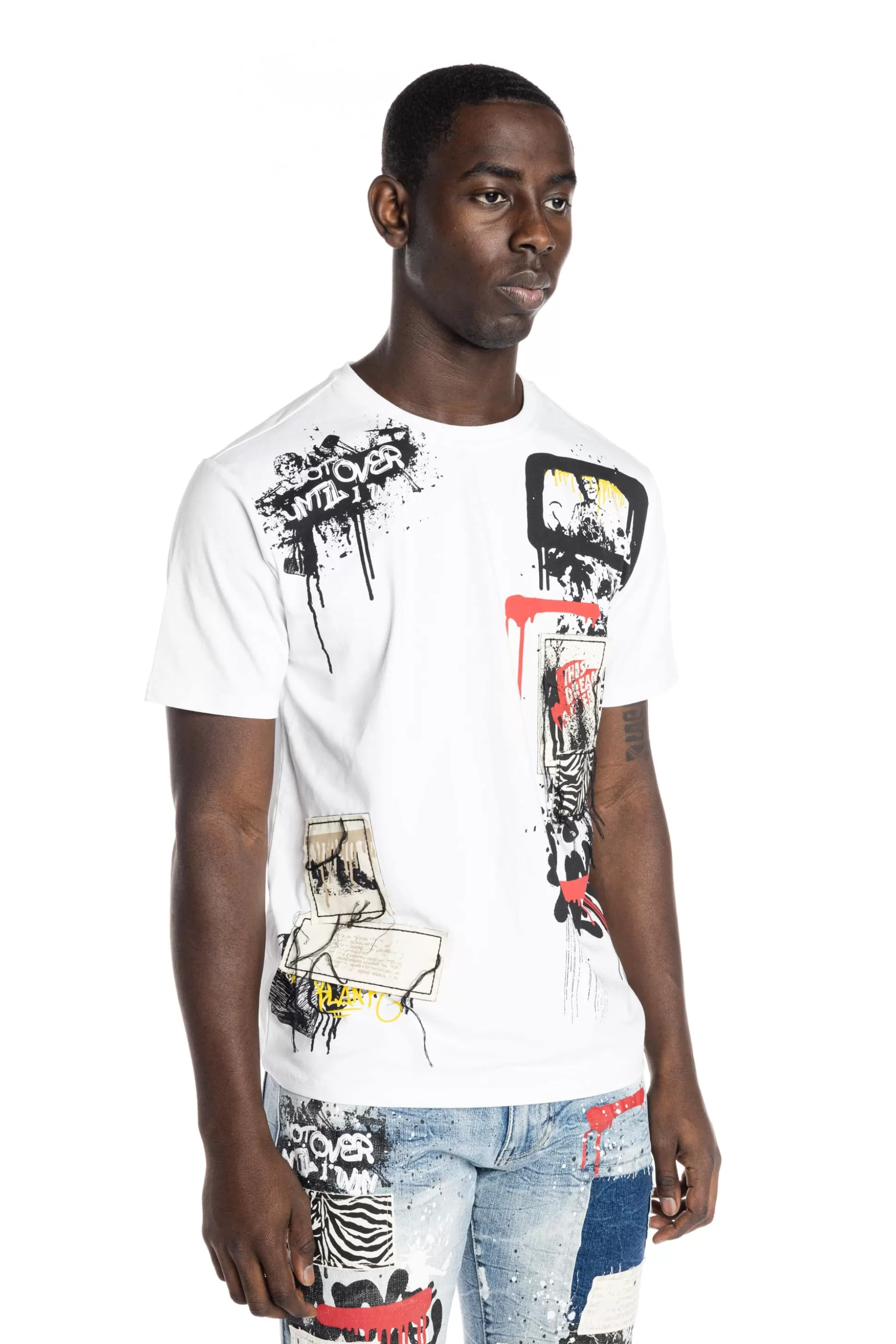 Smoke Rise Twill Applique Fashion Tee White Clearance