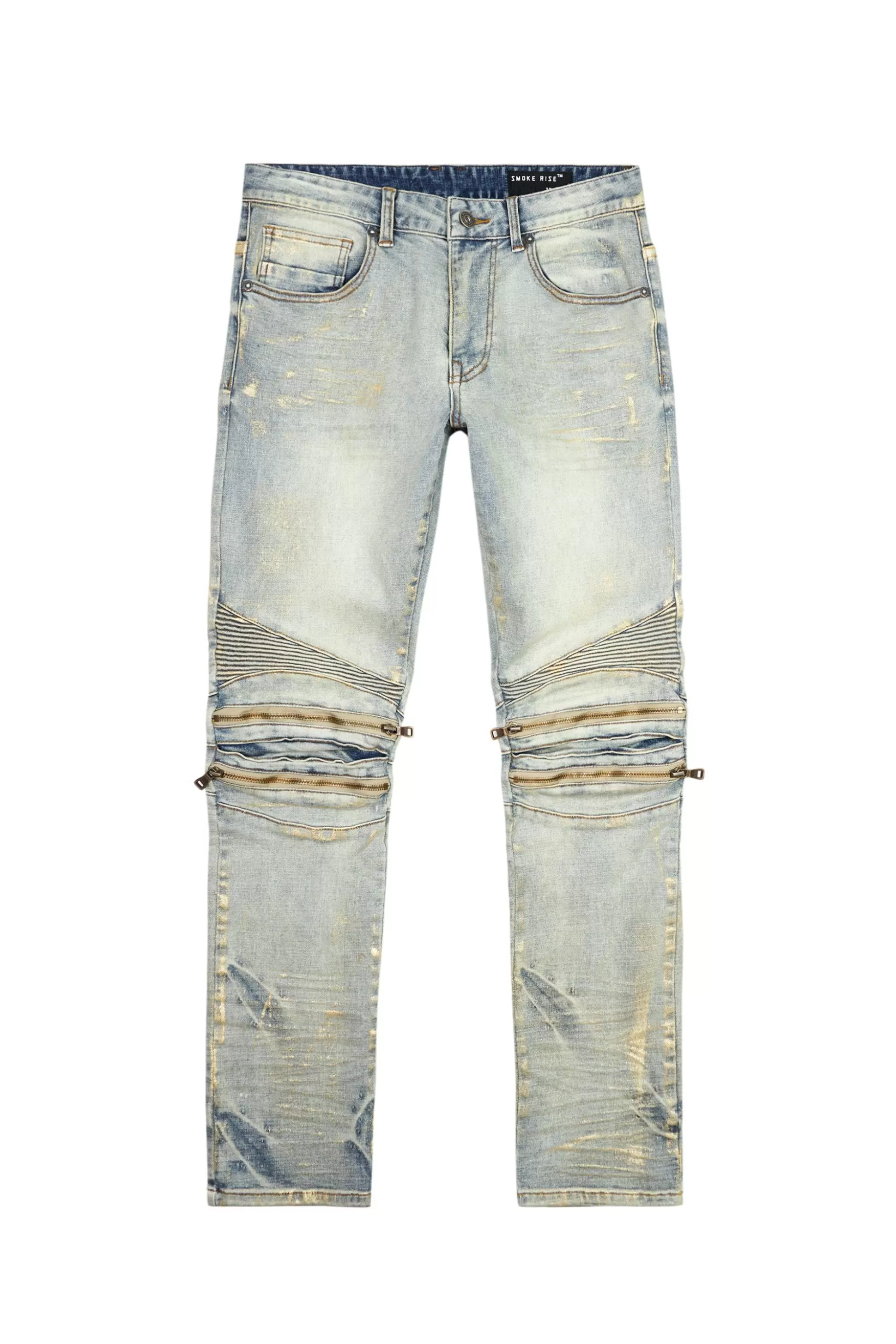 Smoke Rise Waxed Zipper Moto Jeans Industrial Blue Best